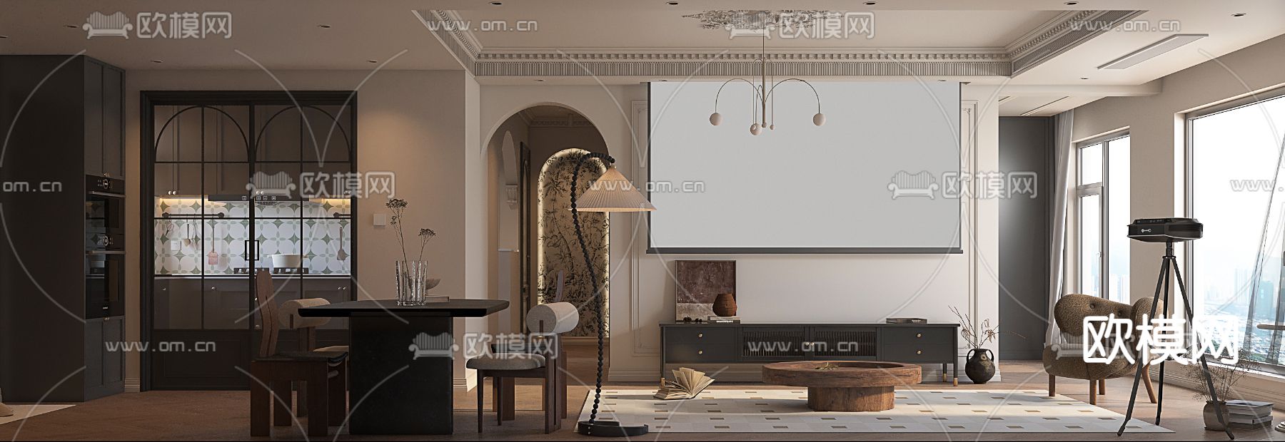 中古风客厅 餐厅3d模型下载（渲染图4）