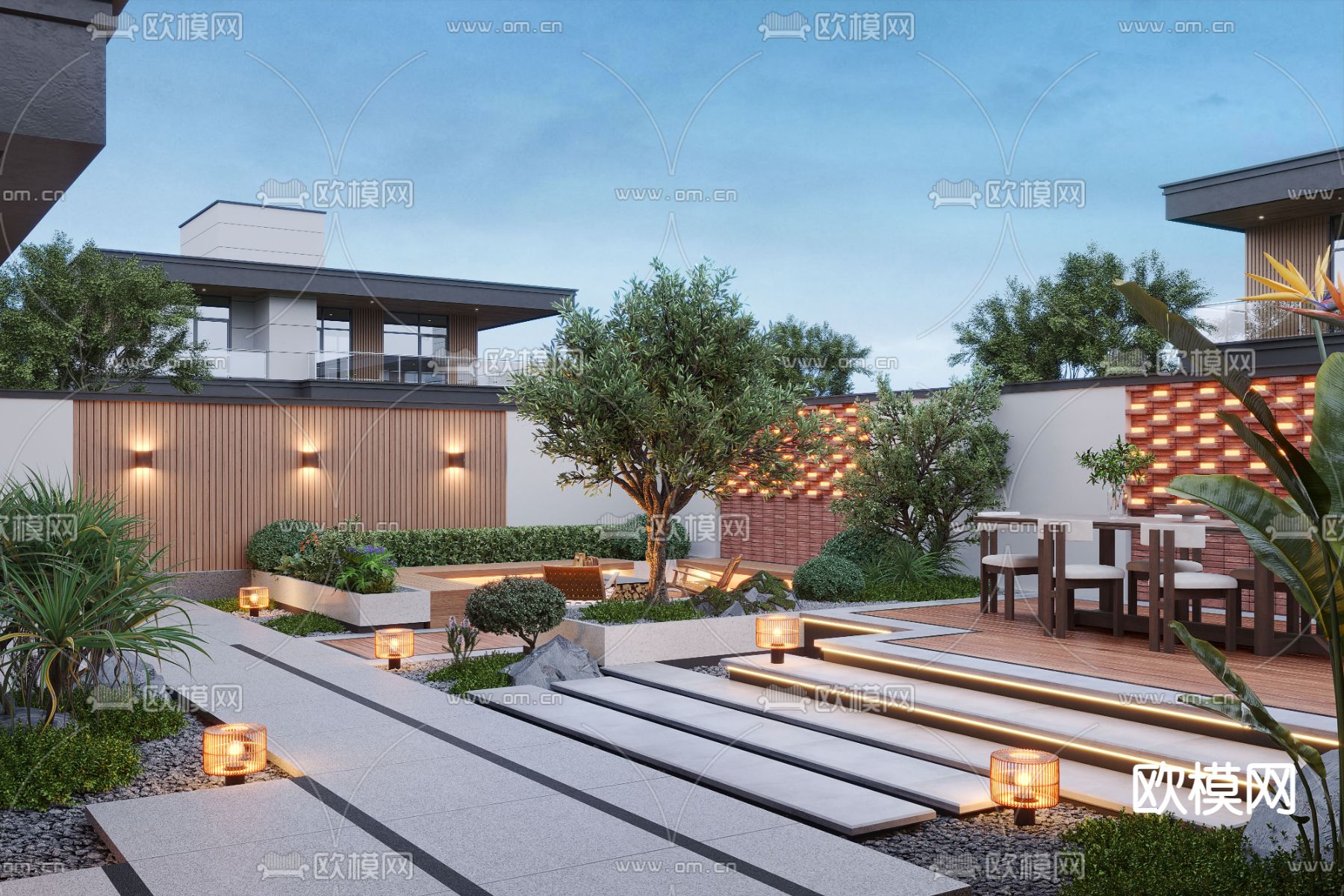 别墅庭院 花园3d模型下载（渲染图3）