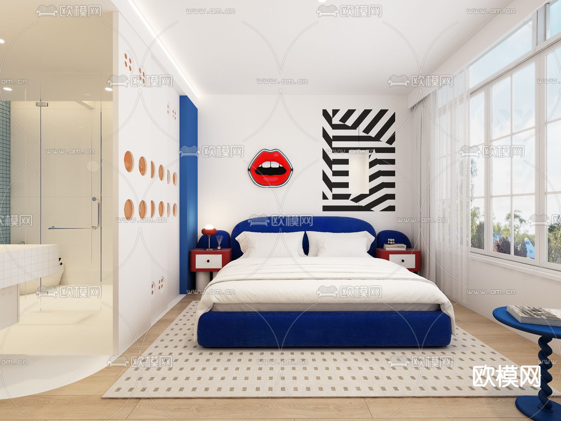 现代酒店客房3d模型下载（渲染图1）