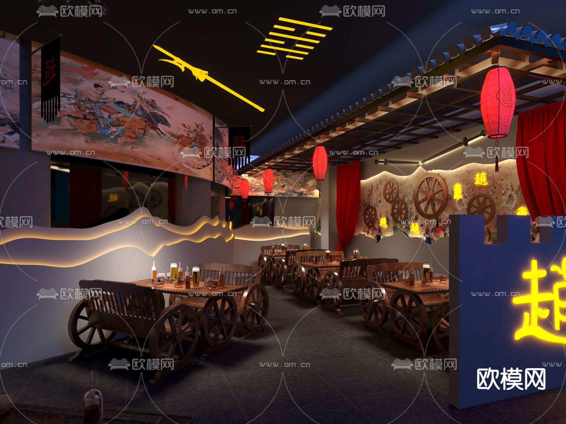 新中式酒馆 酒吧 清吧3d模型下载（渲染图1）