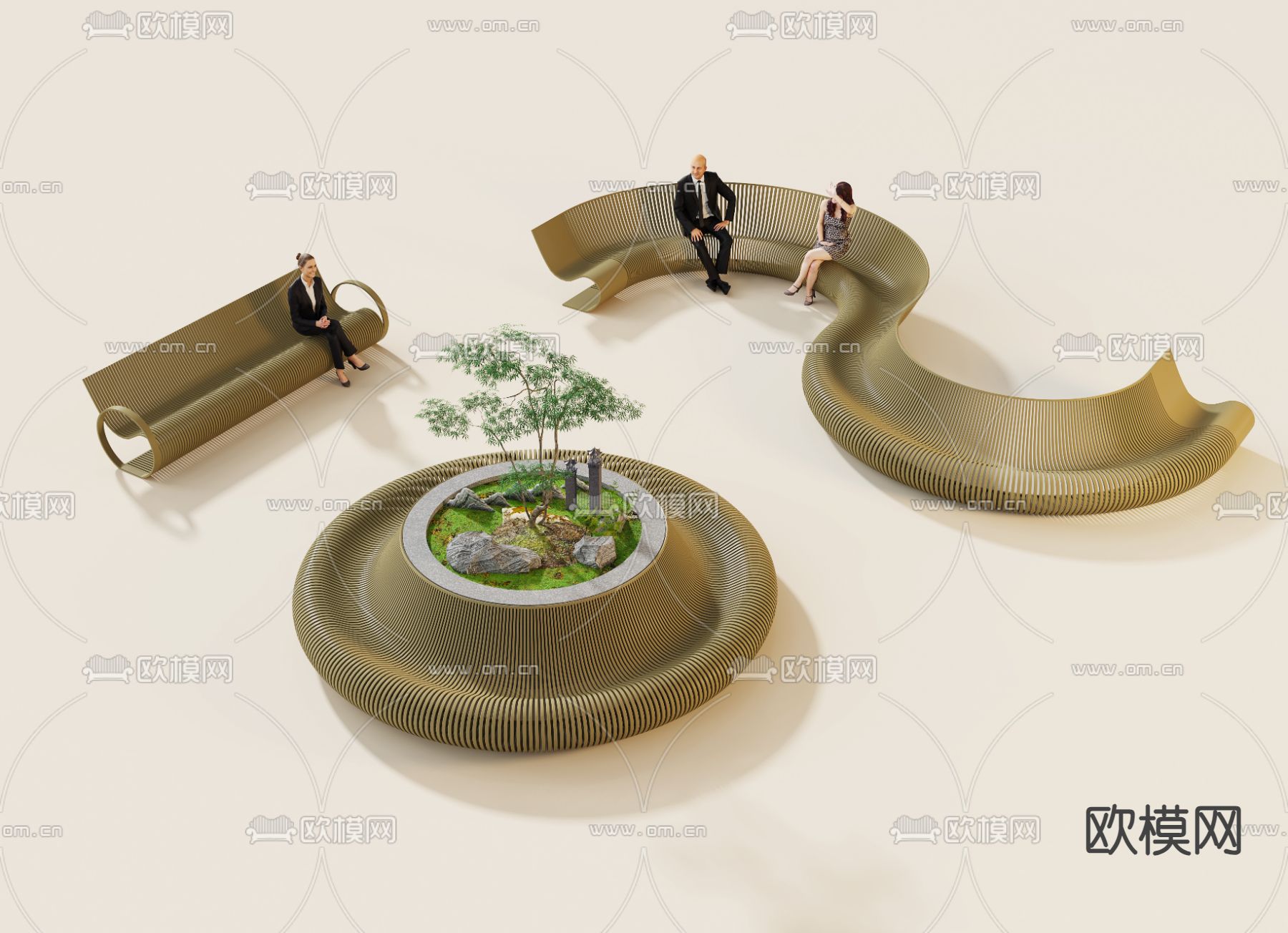 户外景观长凳 景观座椅su模型下载（渲染图4）