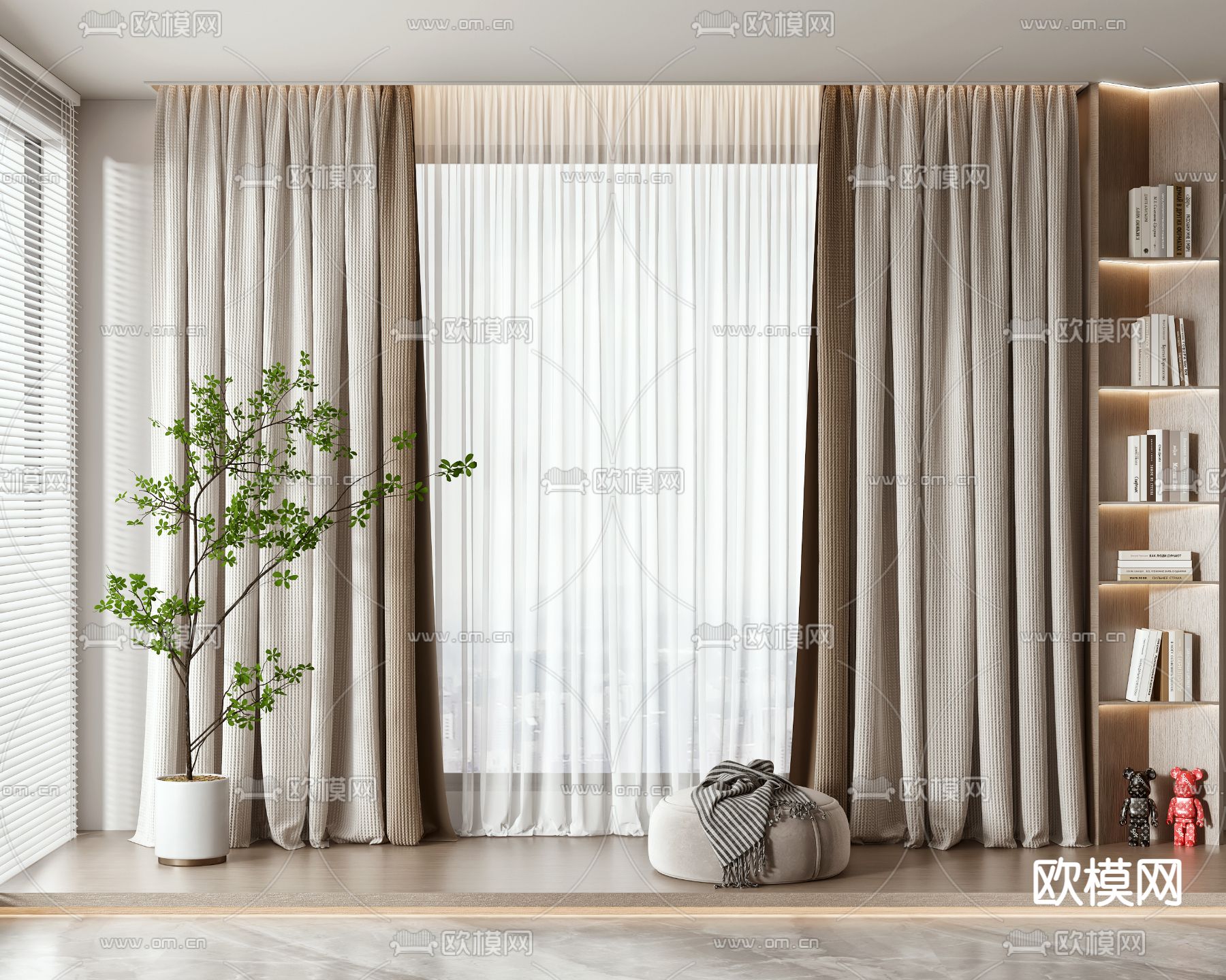 素色窗帘 窗纱3d模型下载