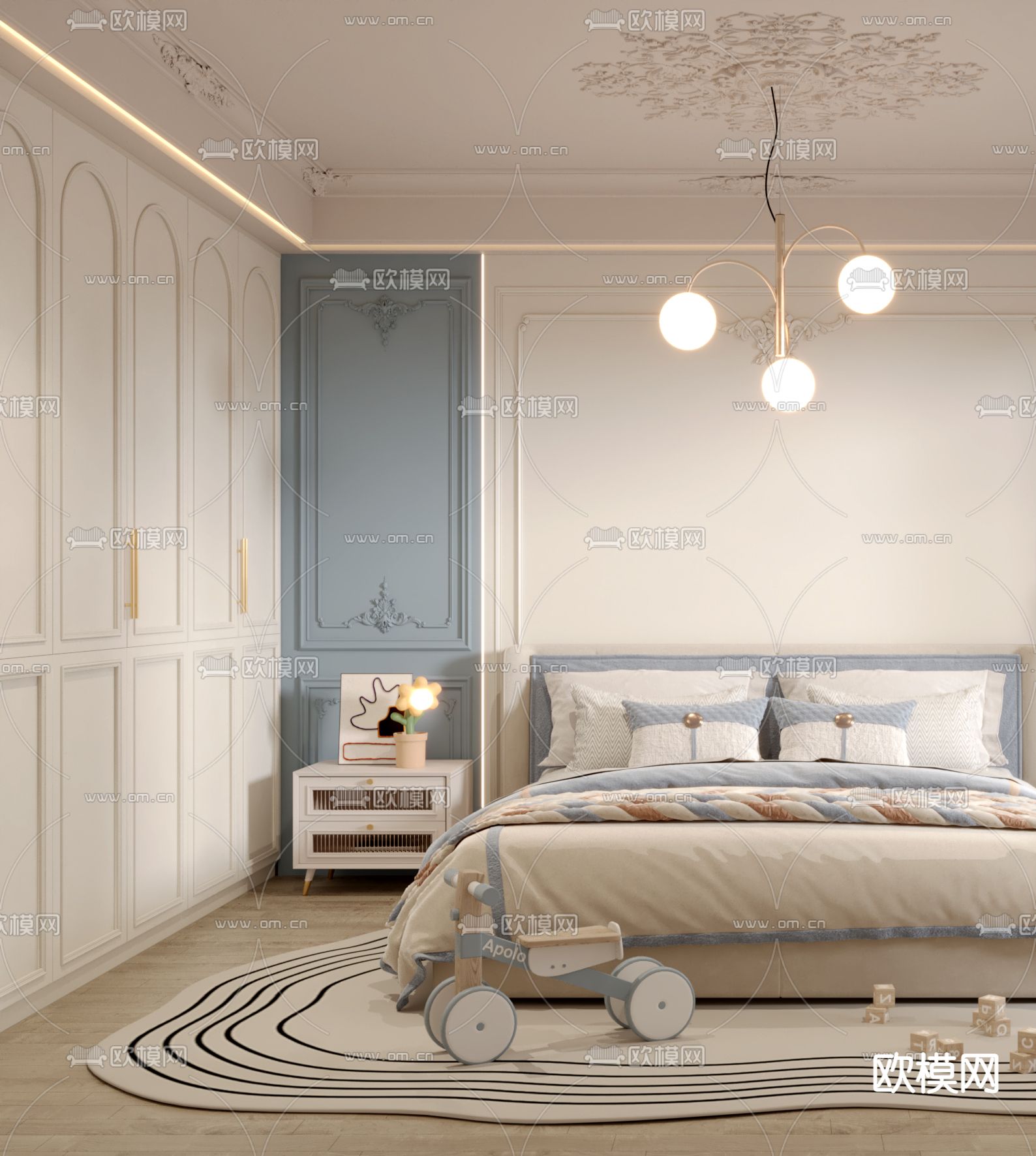 法式儿童房 男孩房 小孩房3d模型下载（渲染图2）