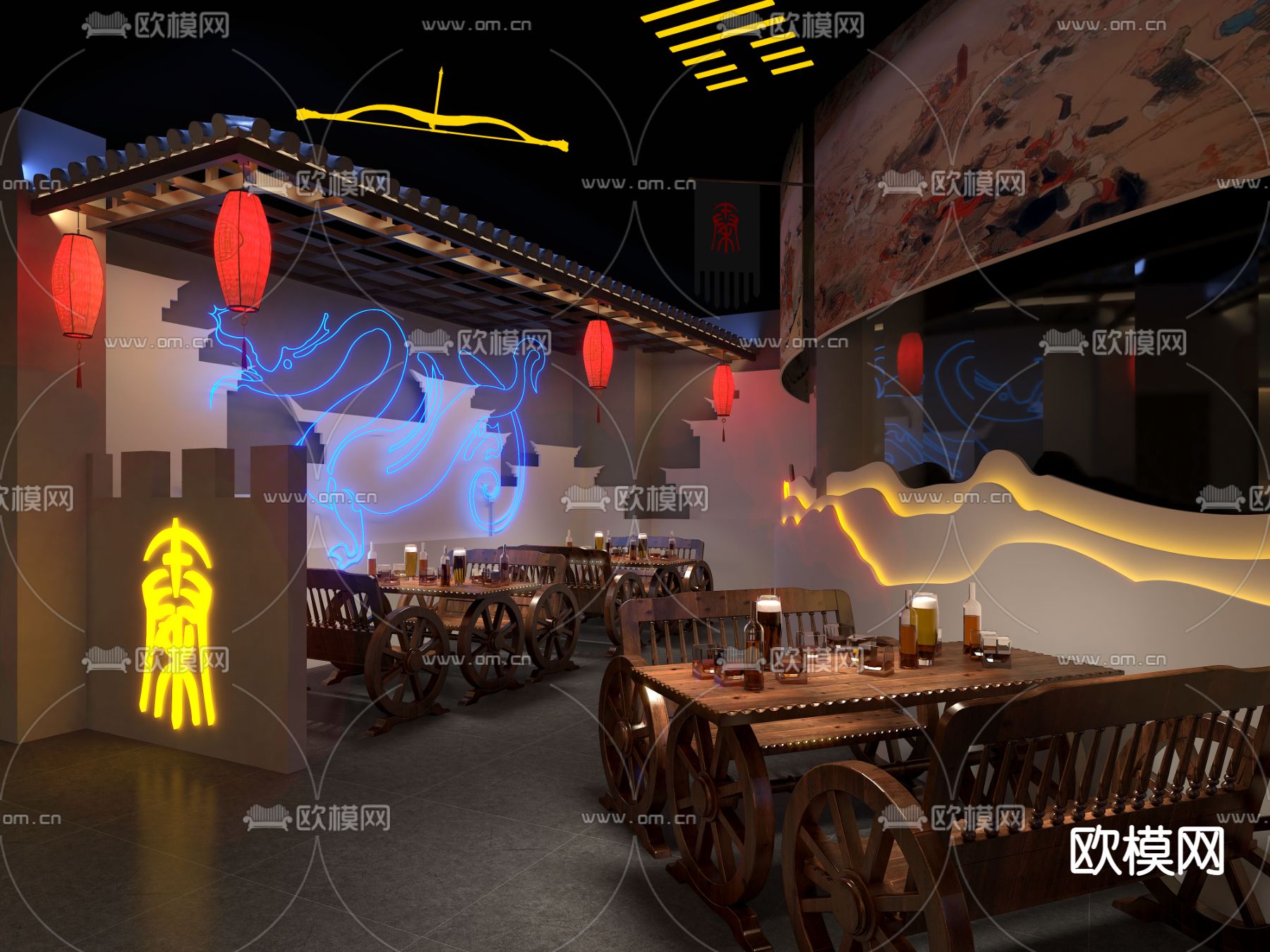 新中式酒馆 酒吧 清吧3d模型下载（渲染图3）