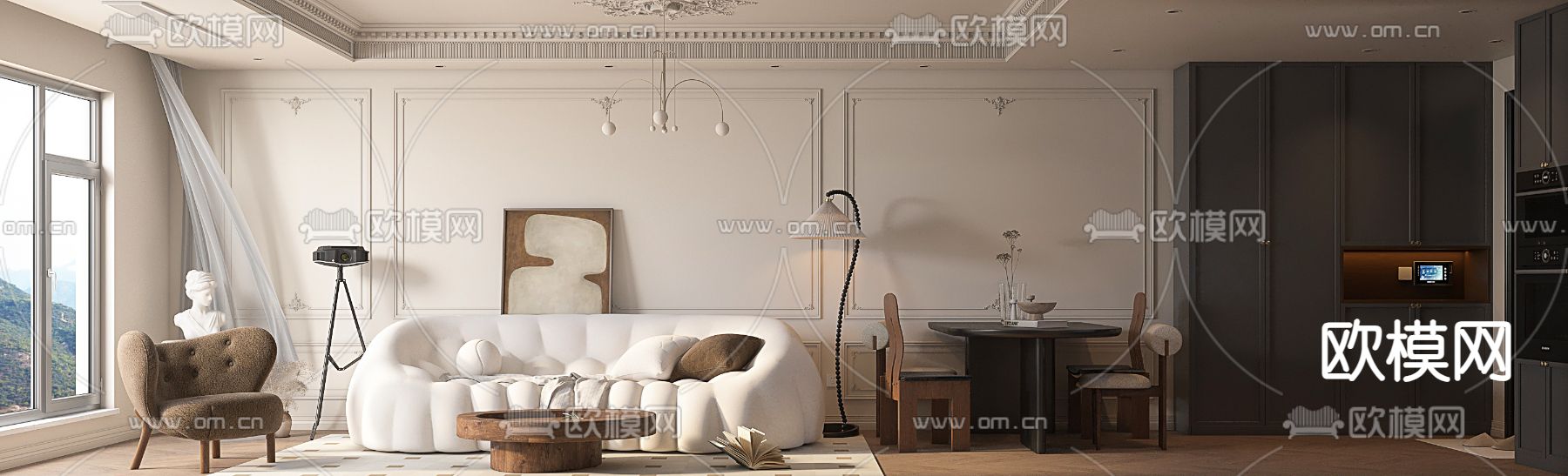 中古风客厅 餐厅3d模型下载（渲染图3）