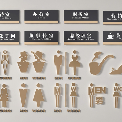  卫生间标识牌 指示牌 办公室门牌su模型 