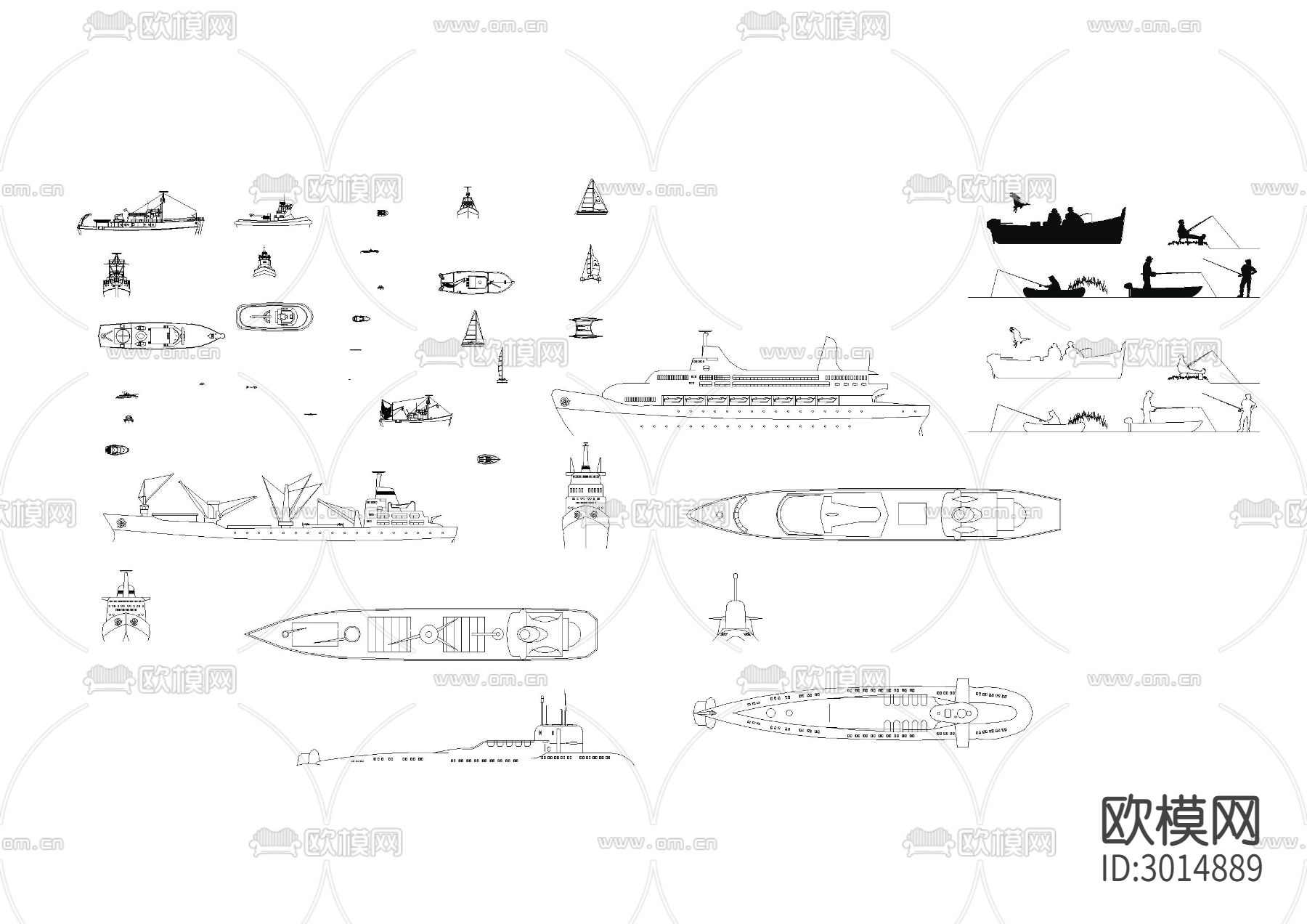 水上摩托 快艇 游轮图块cad图库下载（渲染图2）