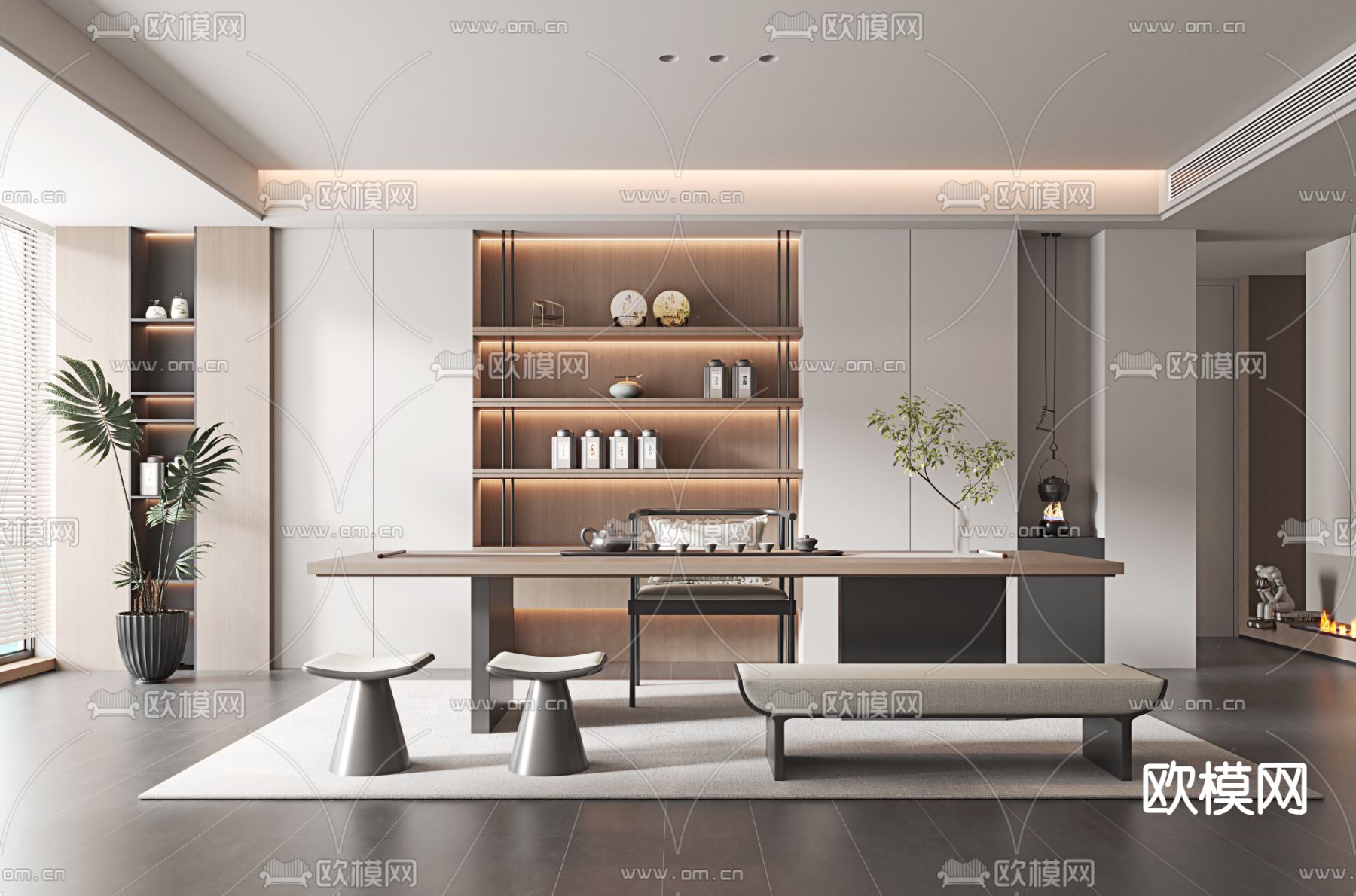 新中式茶室3d模型下载