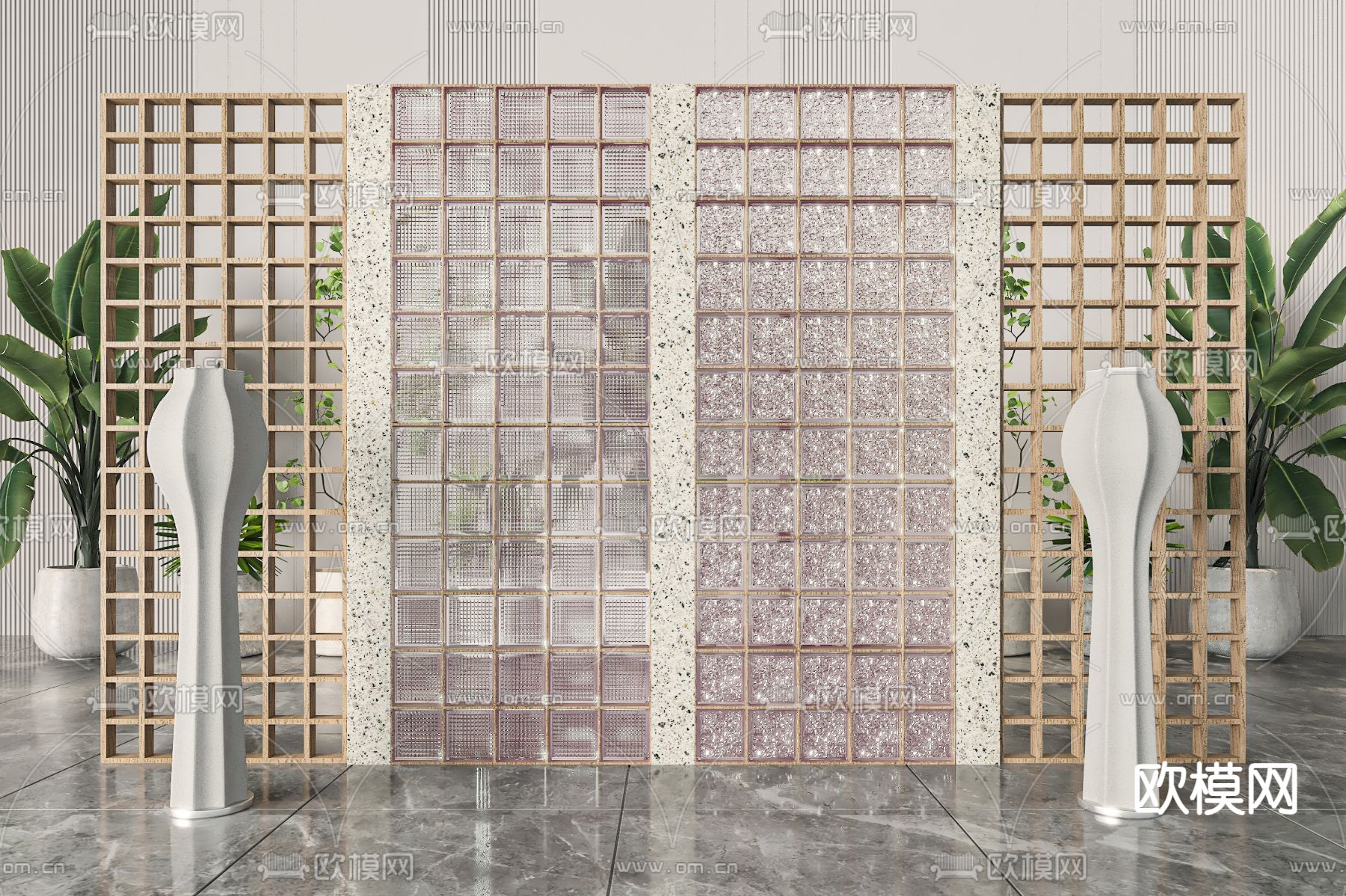 玻璃砖隔断 镂空屏风3d模型下载