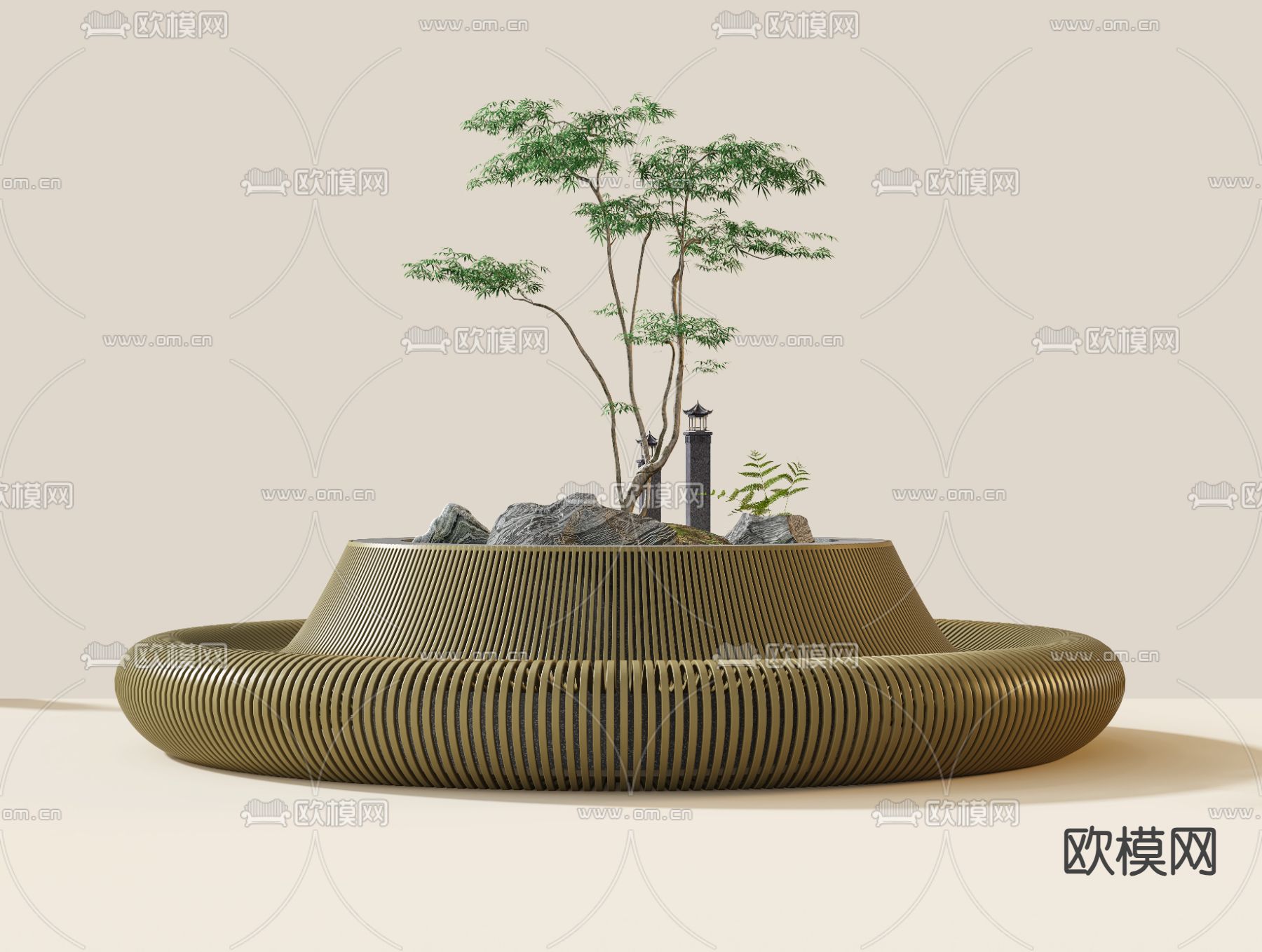 户外景观长凳 景观座椅su模型下载（渲染图2）