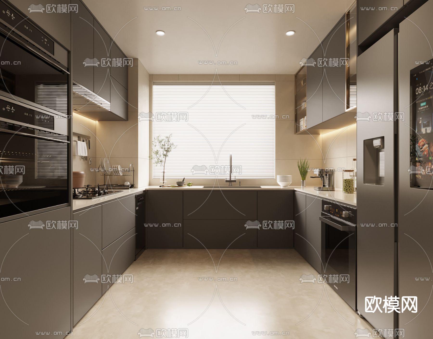 高级灰厨房 橱柜3d模型下载