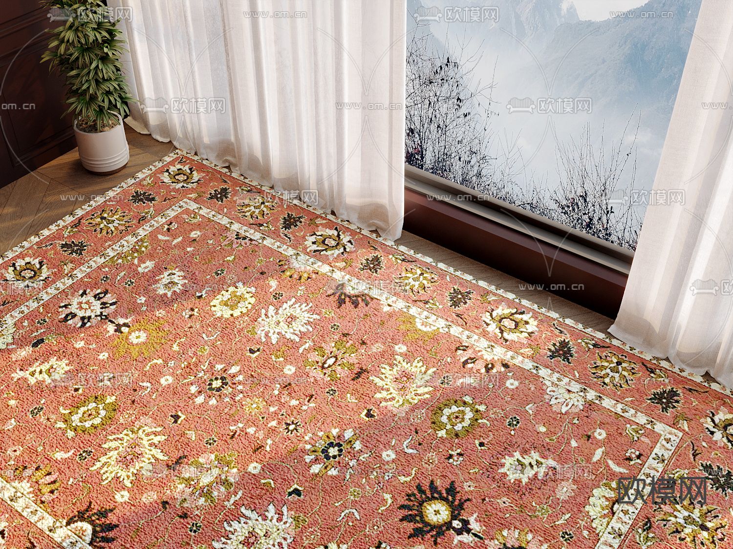 中式地毯 毛绒地毯3d模型下载