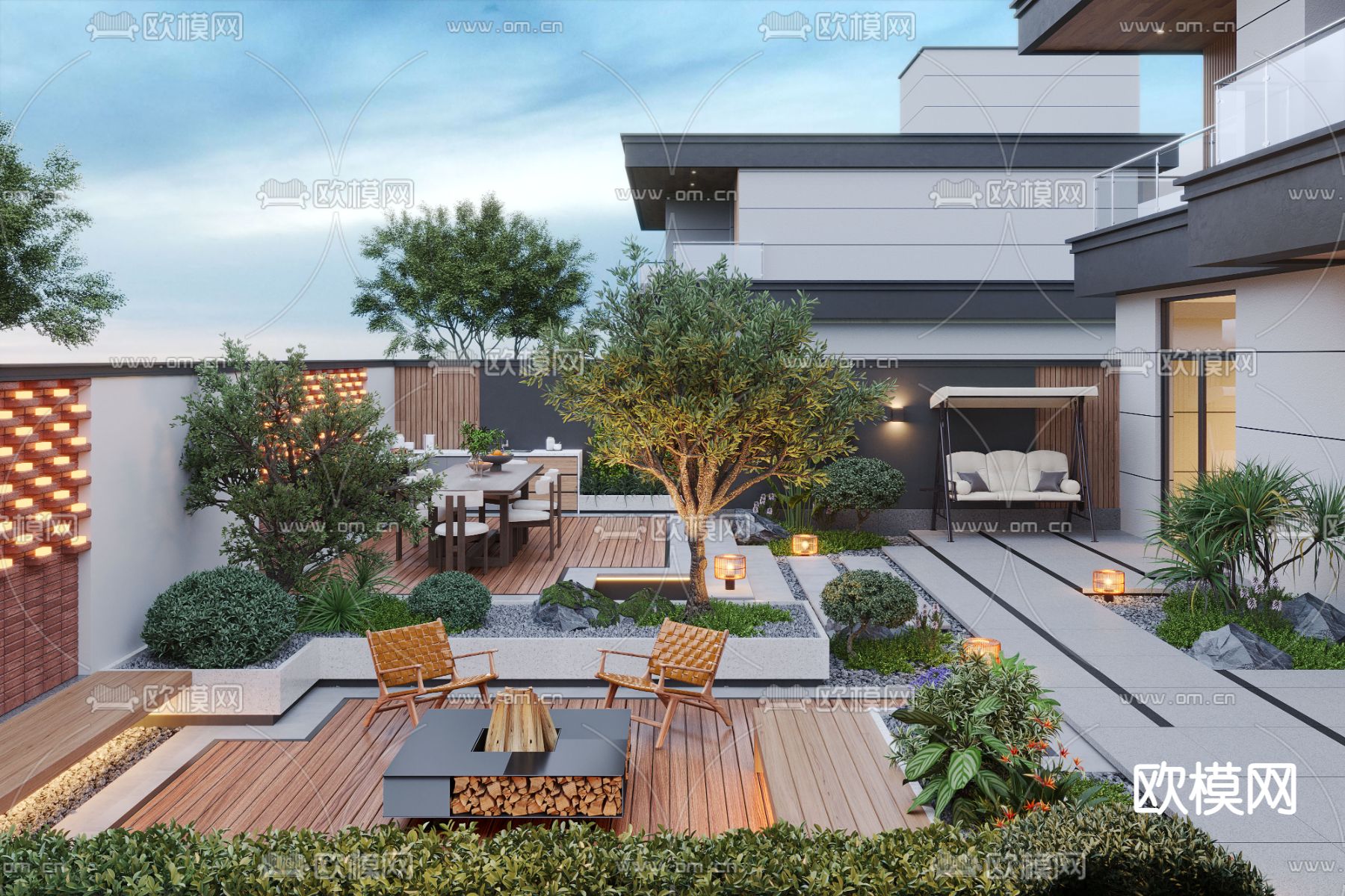 别墅庭院 花园3d模型下载（渲染图1）