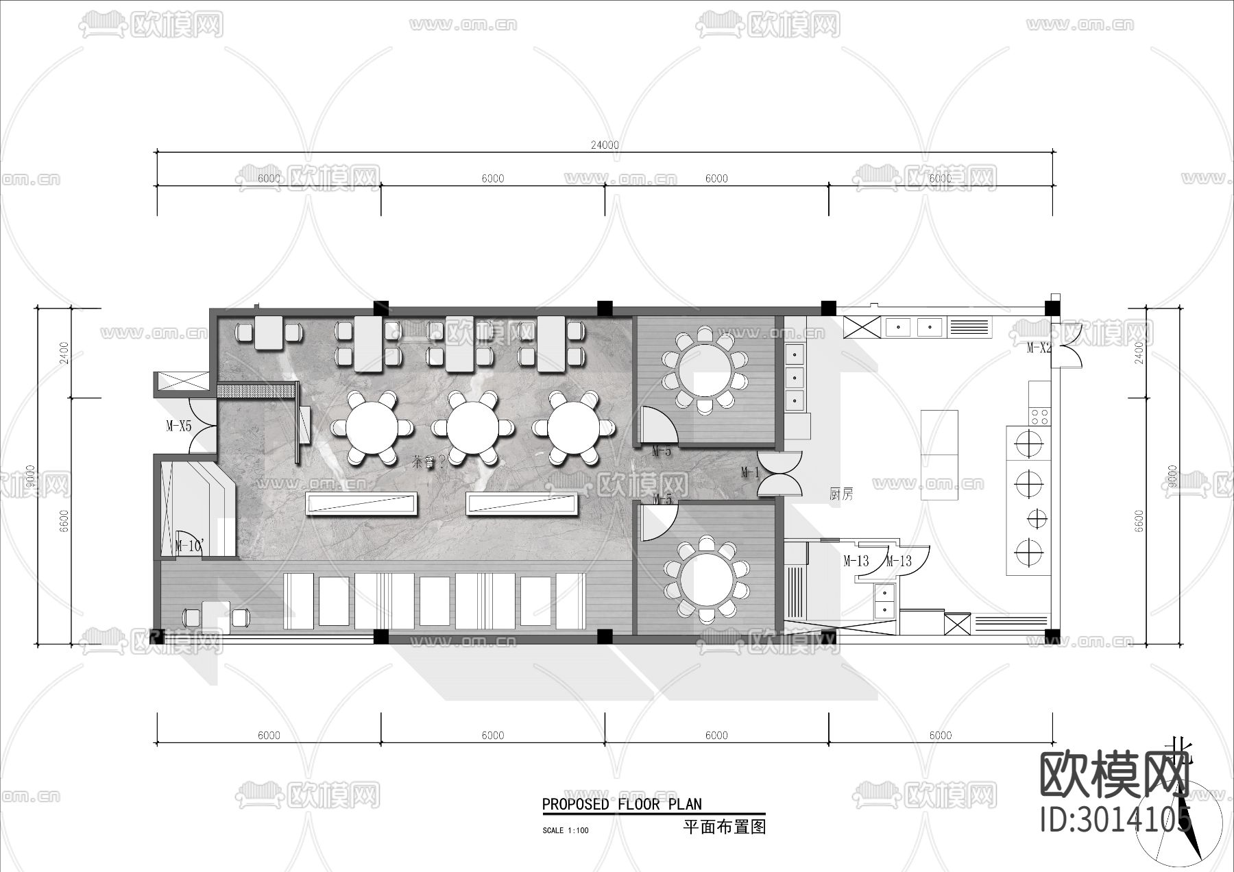 200㎡茶餐厅cad平面图下载