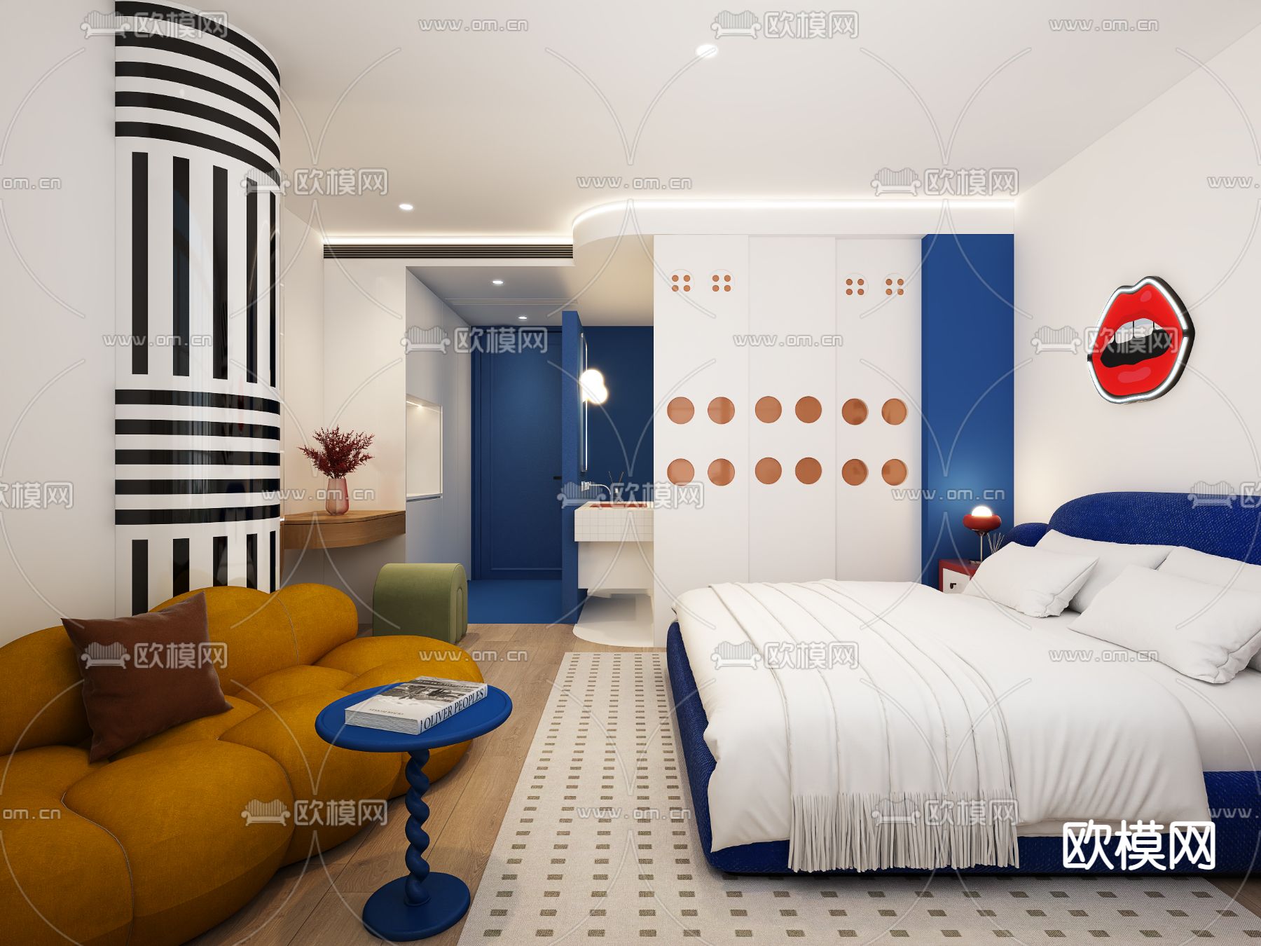 现代酒店客房3d模型下载（渲染图2）