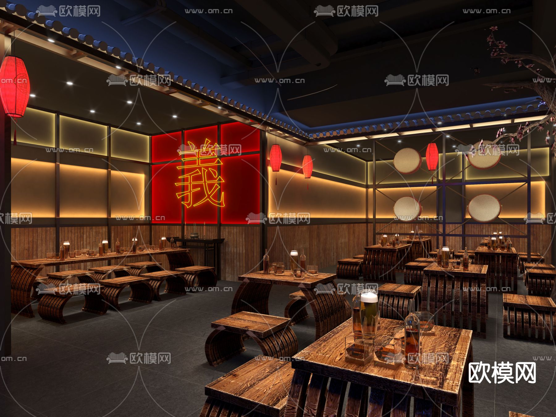 新中式酒馆 酒吧 清吧3d模型下载（渲染图2）