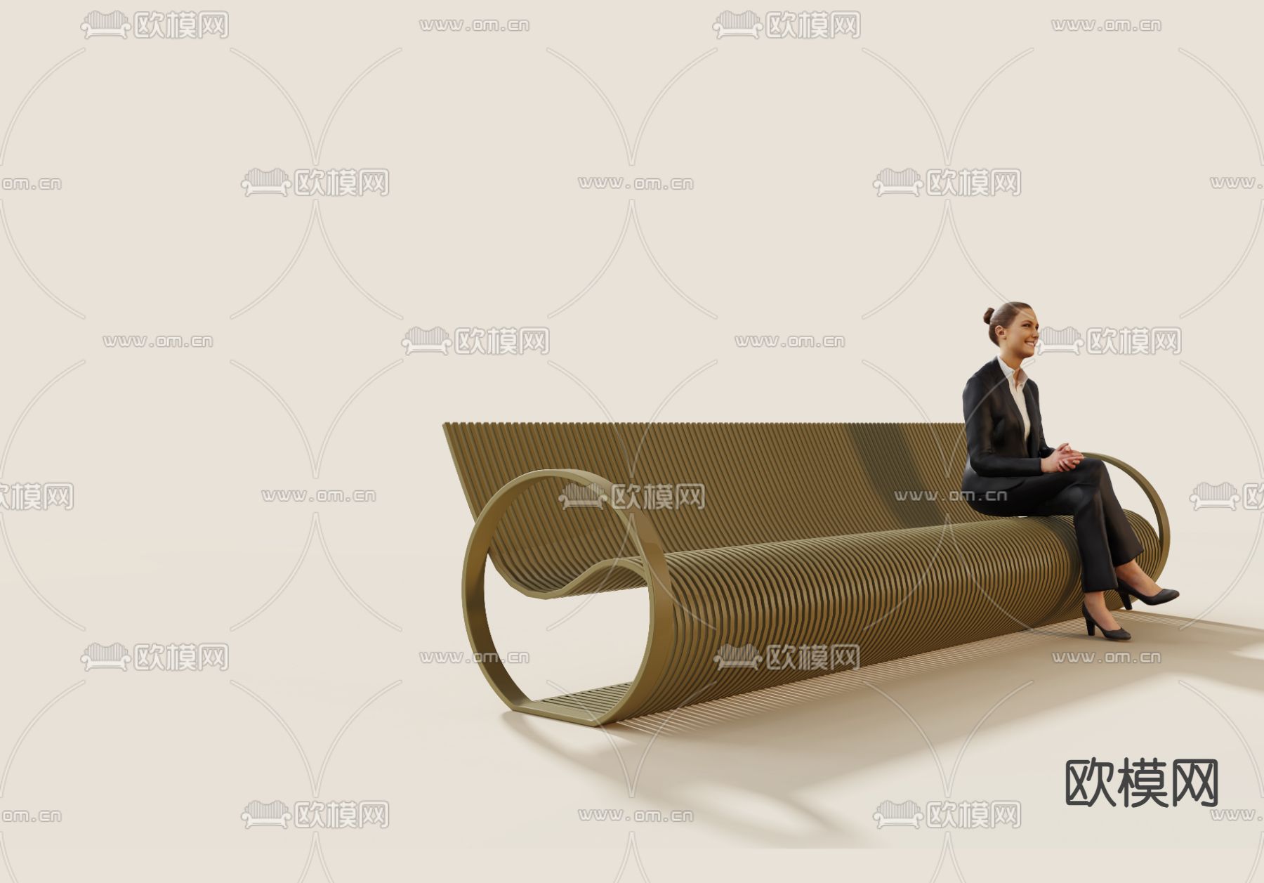 户外景观长凳 景观座椅su模型下载（渲染图3）