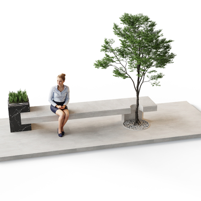  景观长凳 户外椅 户外石凳su模型 