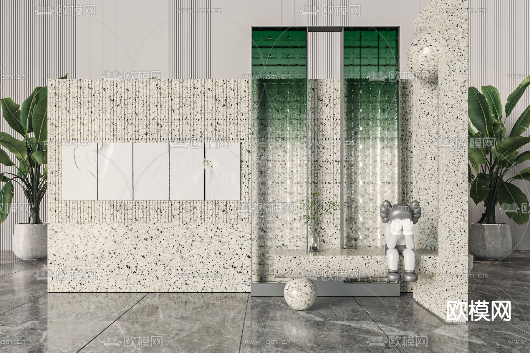 轻奢屏风 玻璃砖隔断3d模型下载