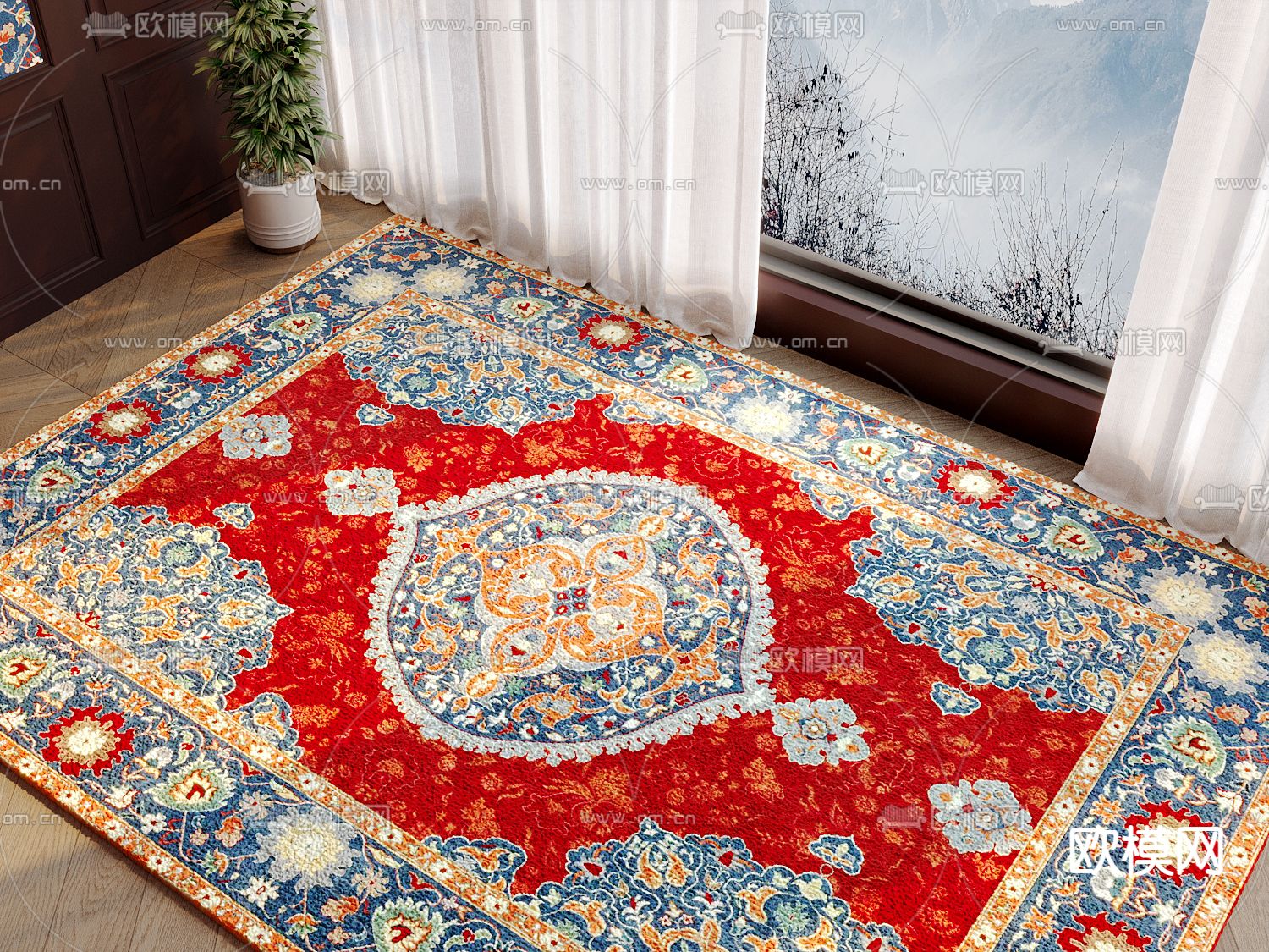 中式地毯 毛绒地毯3d模型下载