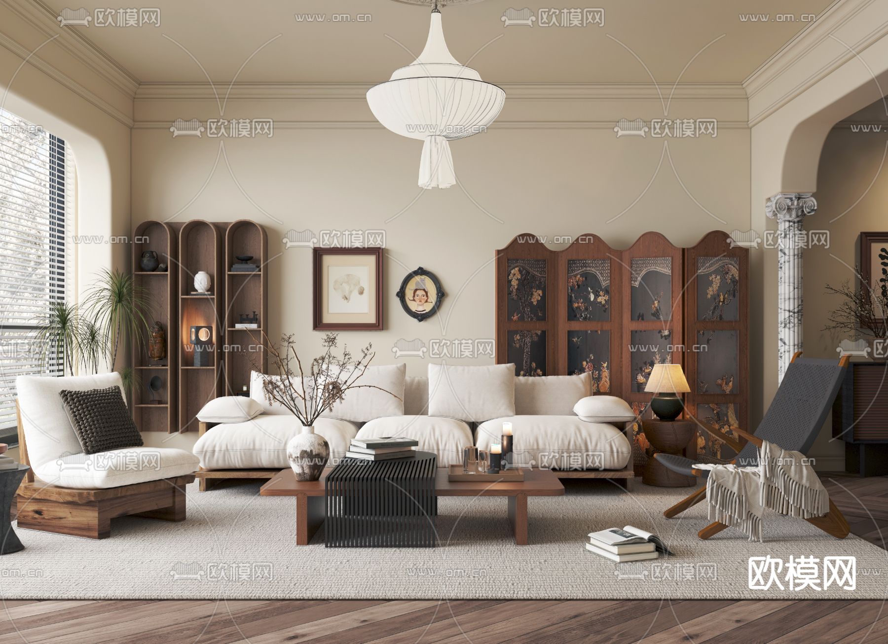 中古风客厅3d模型下载（渲染图2）