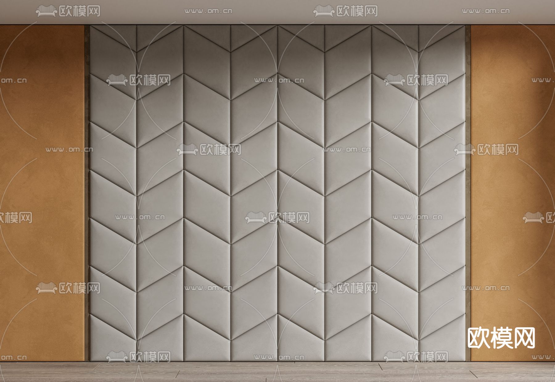 现代软包背景墙su模型下载（渲染图2）