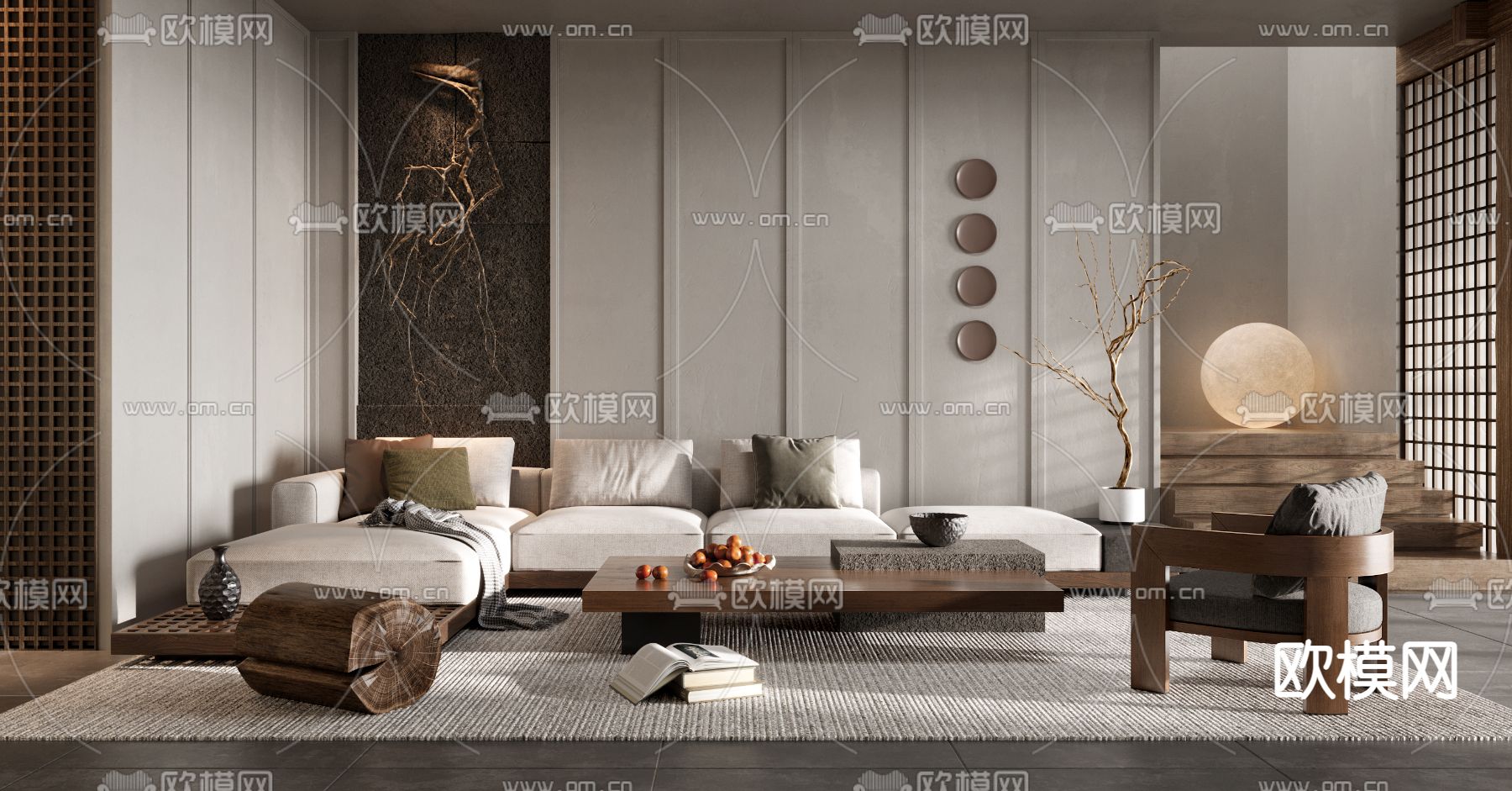 侘寂组合沙发3d模型下载