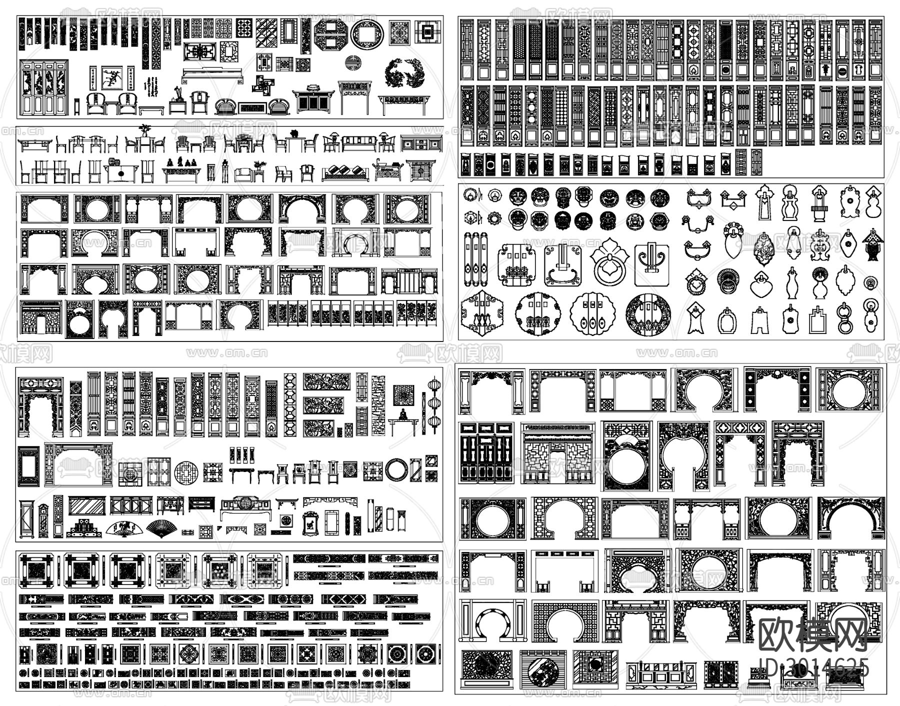 中式元素雕花设计cad图库下载（渲染图1）