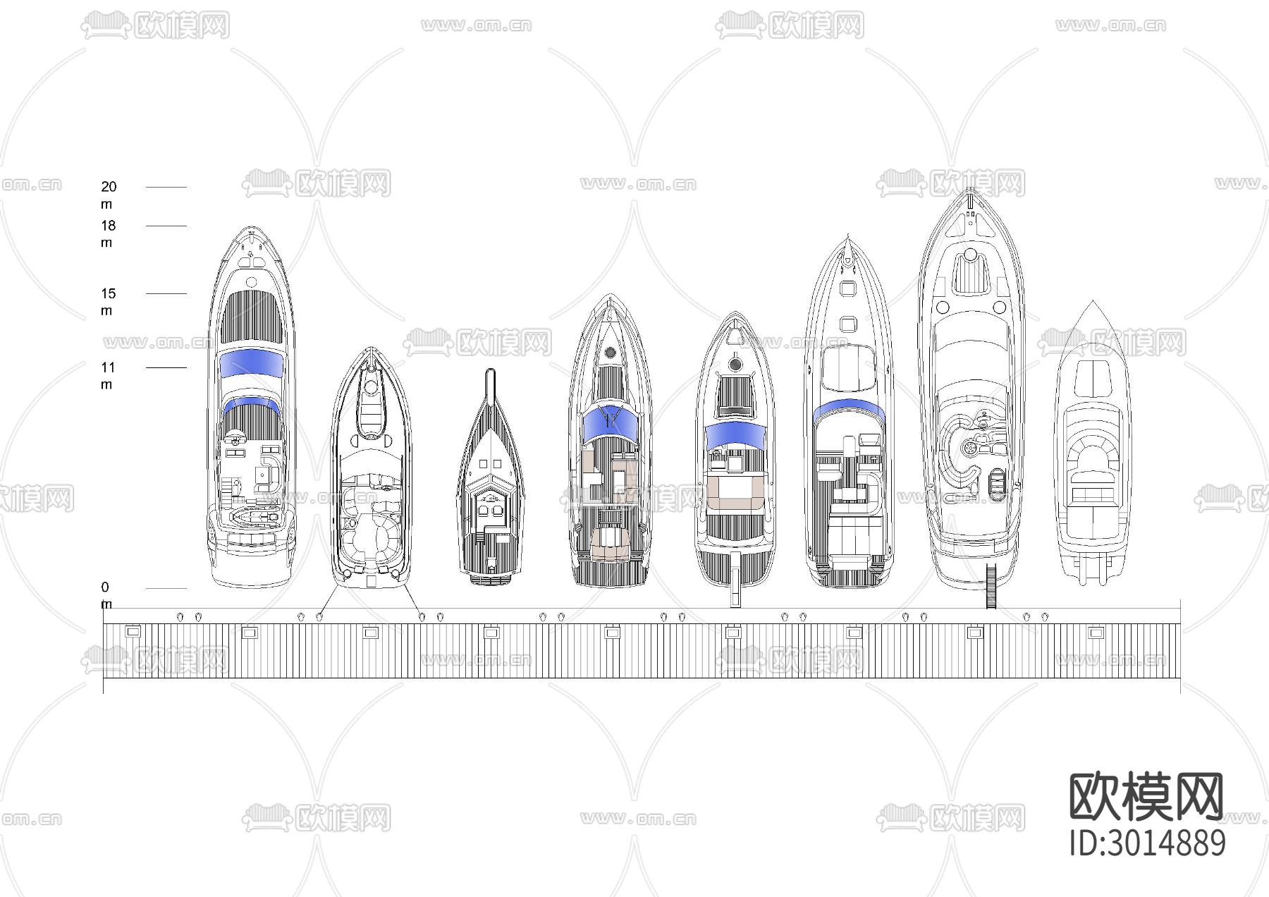 水上摩托 快艇 游轮图块cad图库下载（渲染图1）