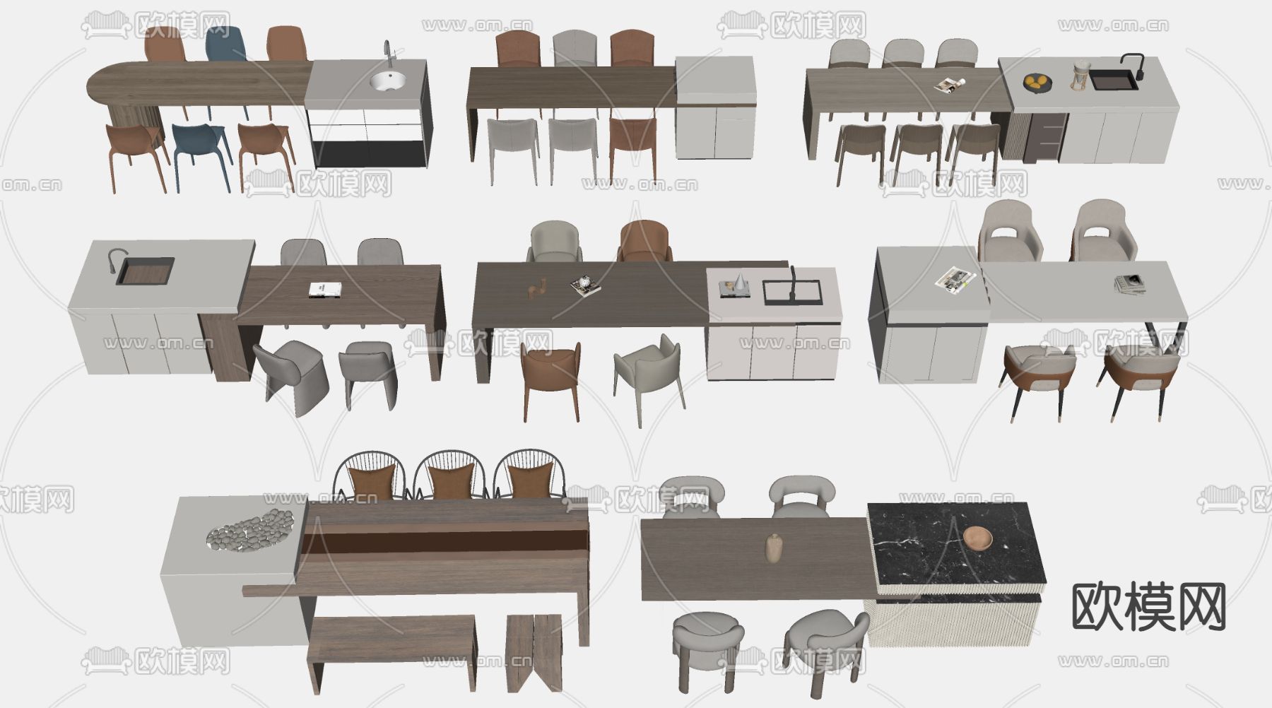 现代吧台 餐桌椅su模型下载（渲染图1）