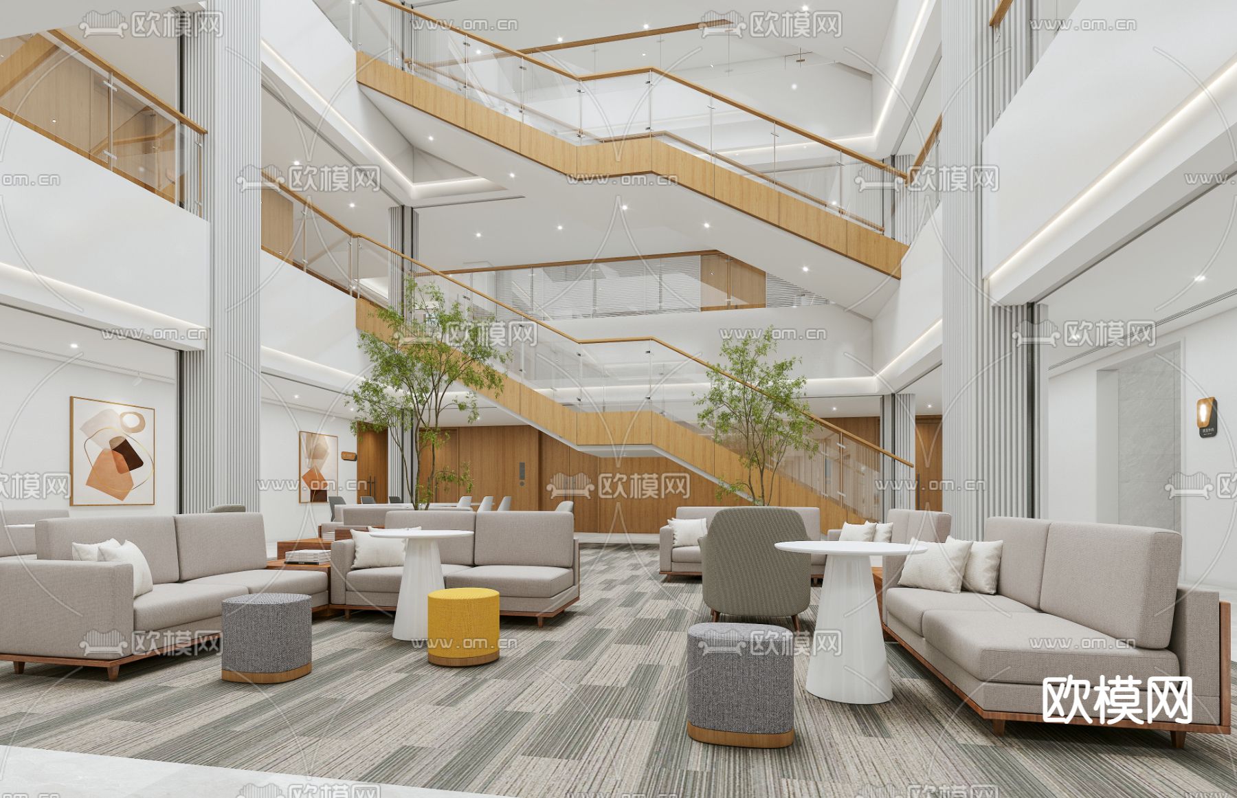 办公室休息区 走廊3d模型下载（渲染图1）