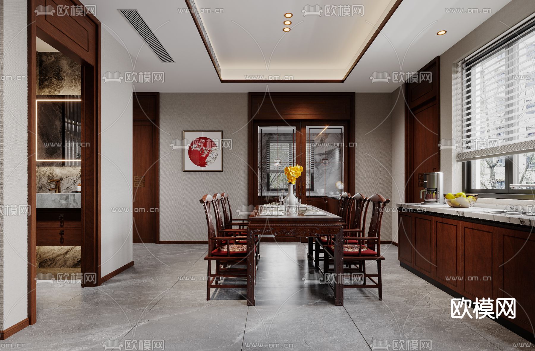 别墅餐厅 挑空别墅3d模型下载（渲染图5）
