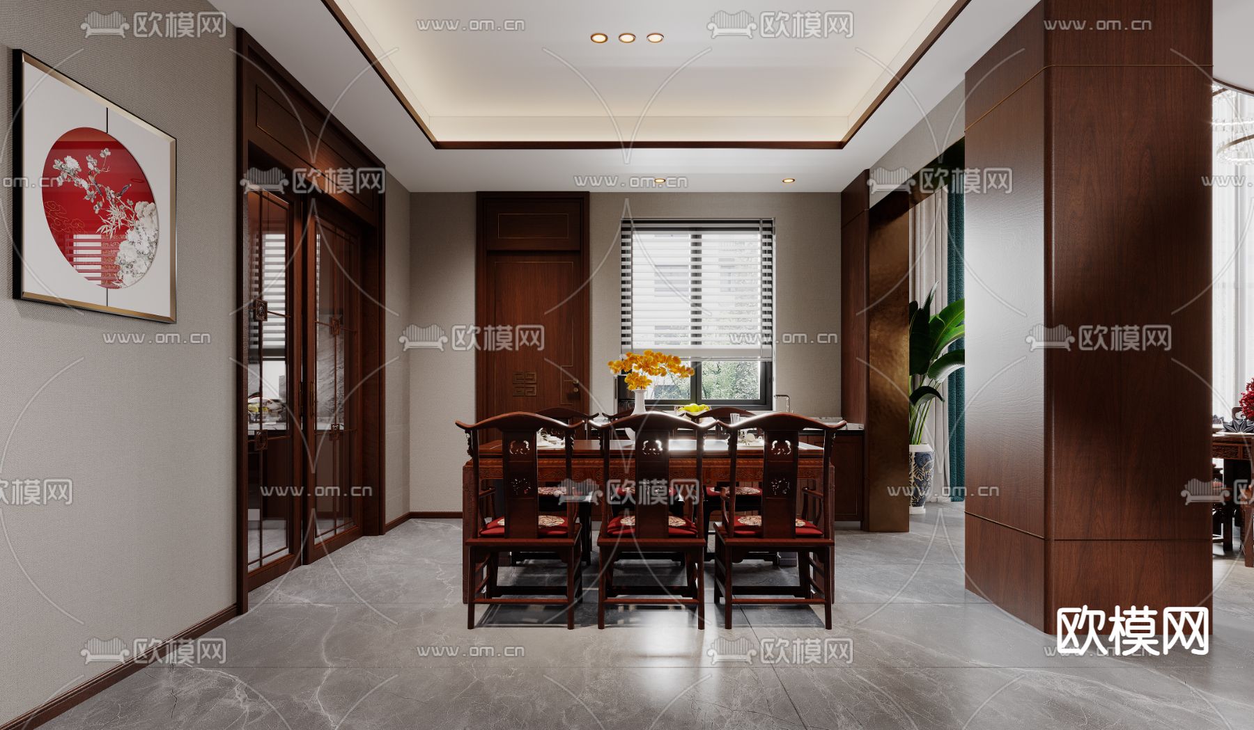 别墅餐厅 挑空别墅3d模型下载（渲染图3）