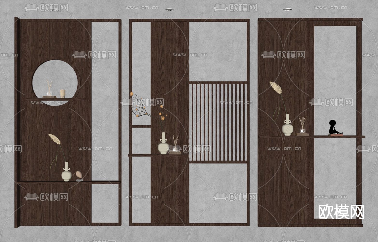 侘寂屏风隔断 玄关屏风su模型下载（渲染图2）