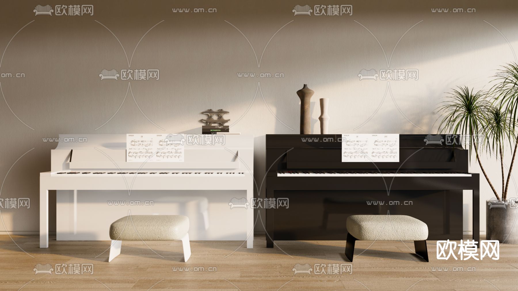 钢琴 电子钢琴 三角琴su模型下载（渲染图2）