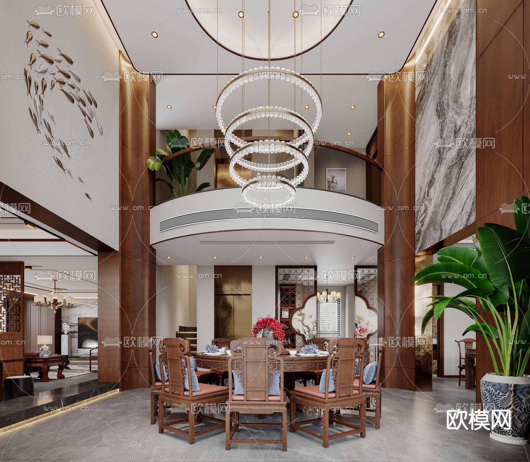 别墅餐厅 挑空别墅3d模型下载（渲染图2）