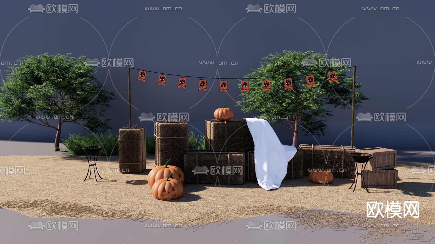 草垛乡村 景观小品su模型下载（渲染图1）