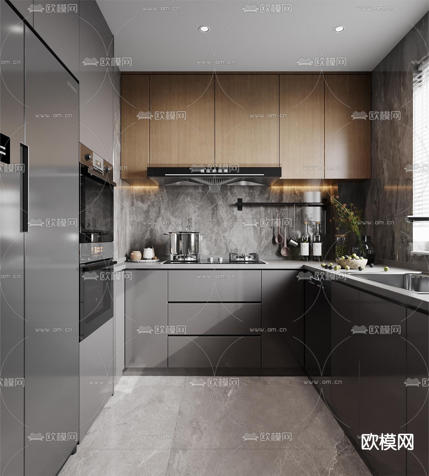 现代厨房 橱柜3d模型下载（渲染图2）