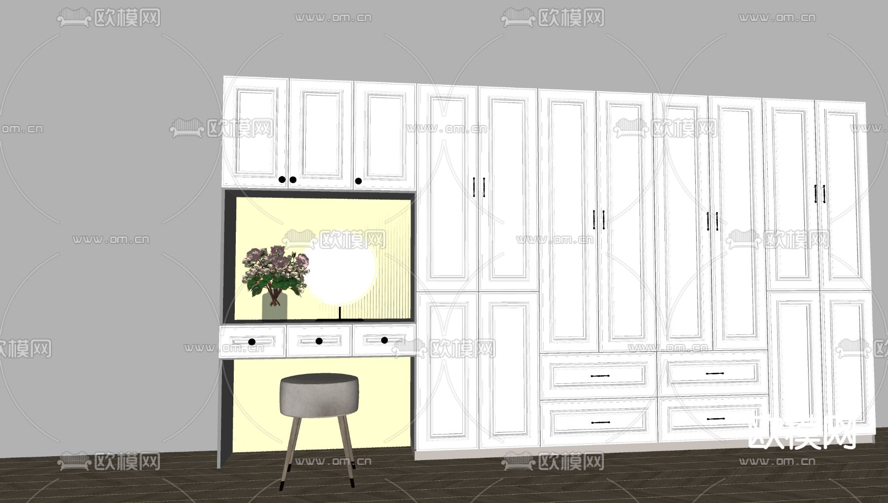 法式衣柜 梳妆台su模型下载（渲染图2）