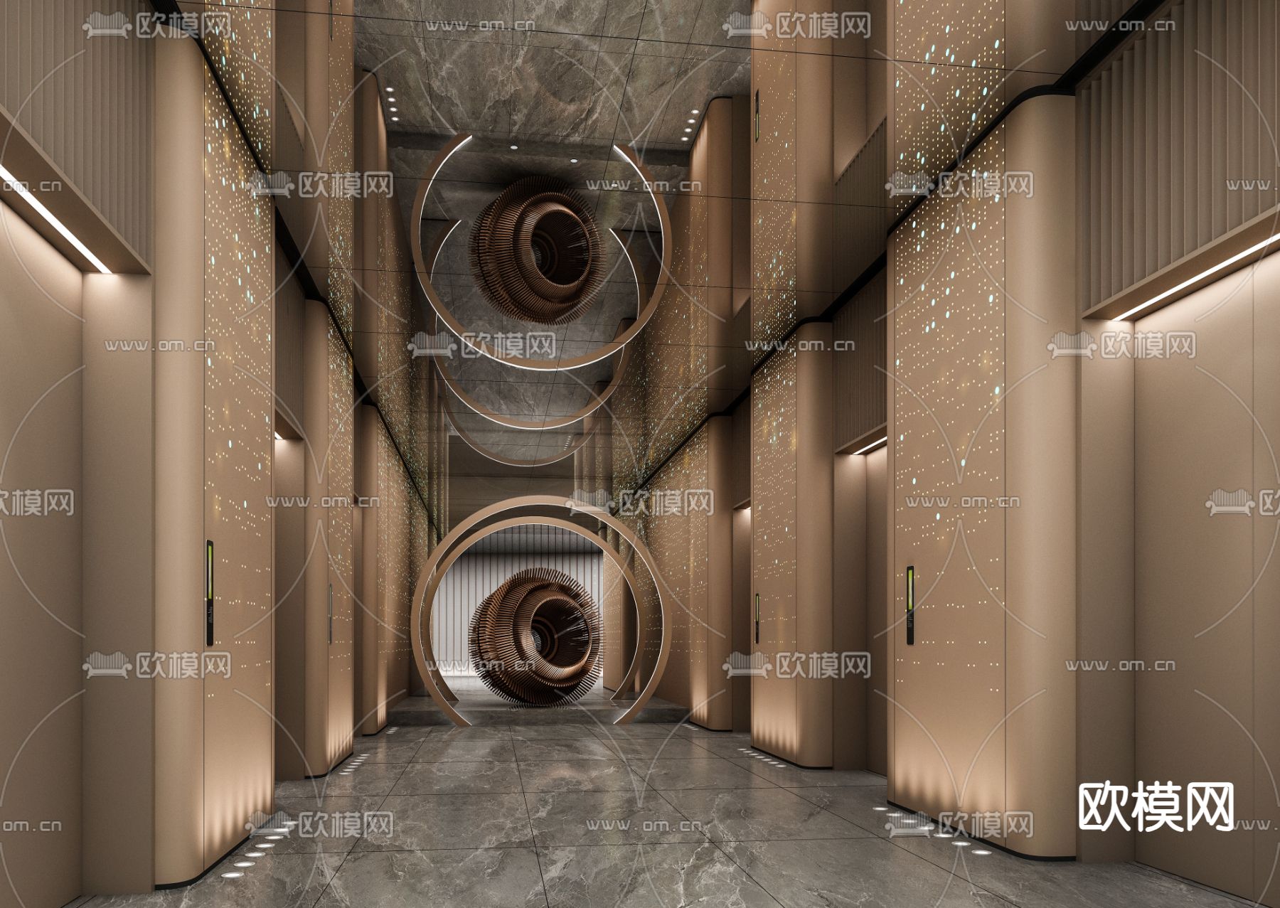 现代电梯厅su模型下载（渲染图2）