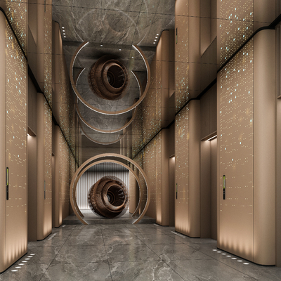  现代电梯厅su模型 