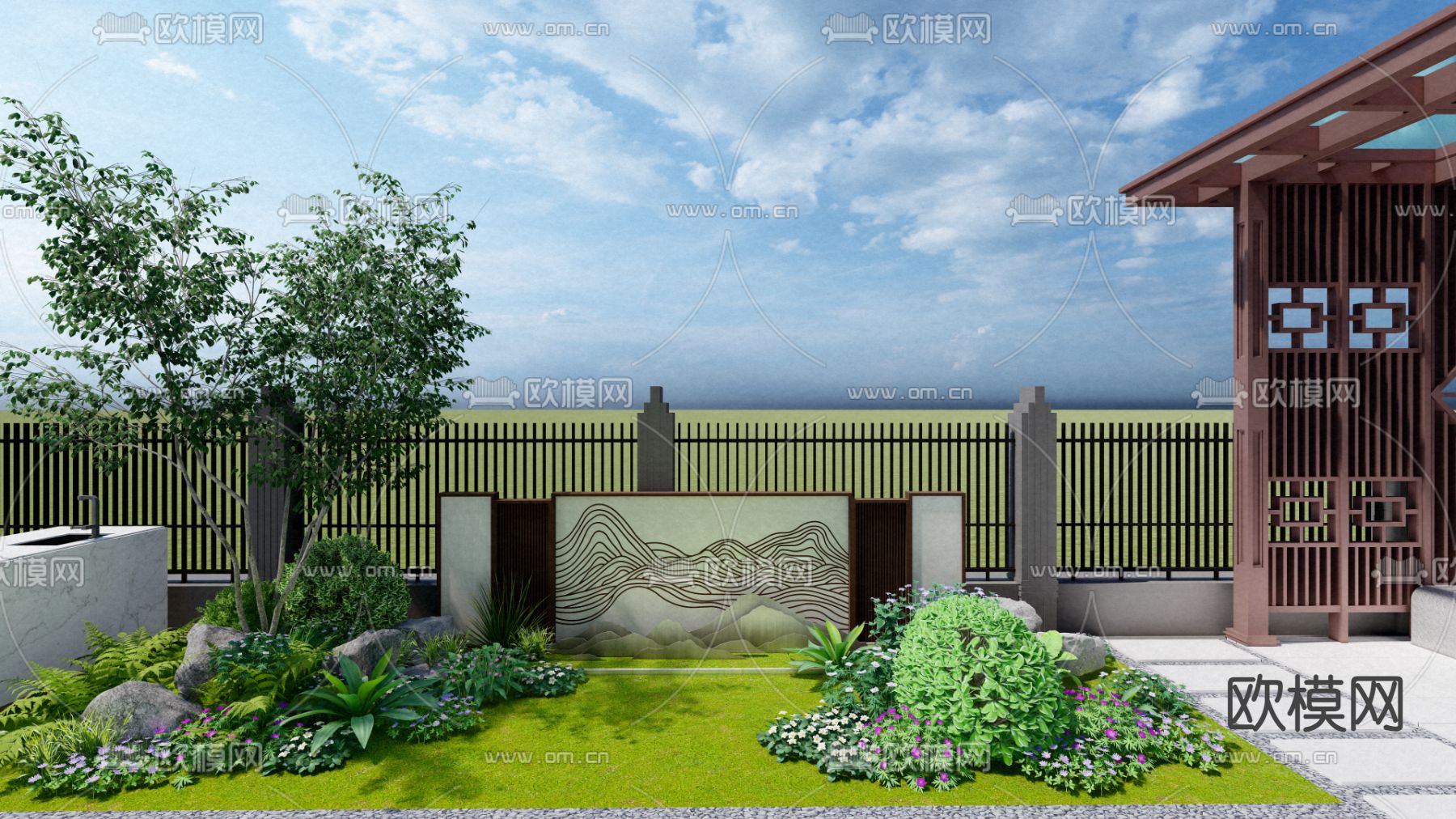 别墅庭院 花园su模型下载（渲染图4）