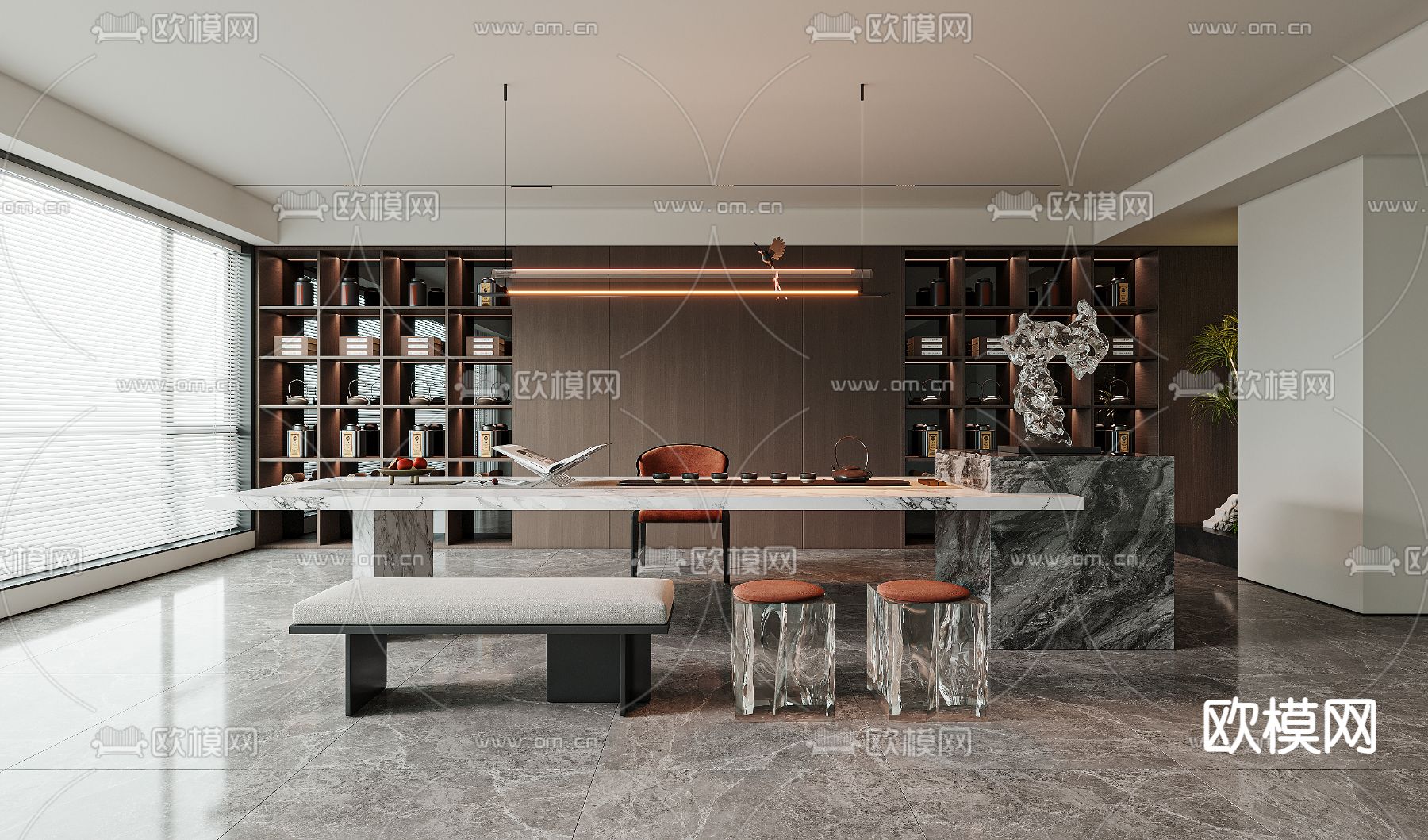 新中式茶室3d模型下载