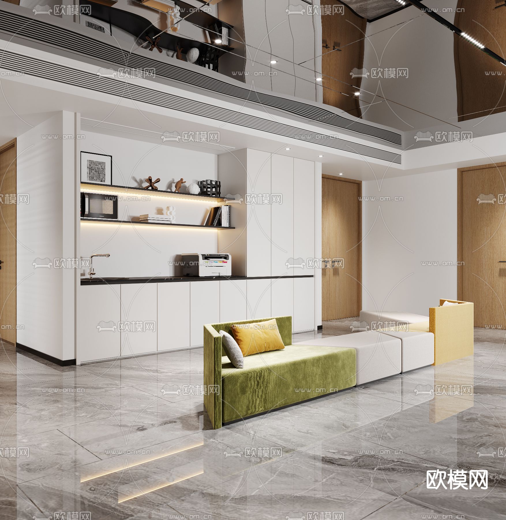 办公室休息区 茶水间3d模型下载（渲染图3）