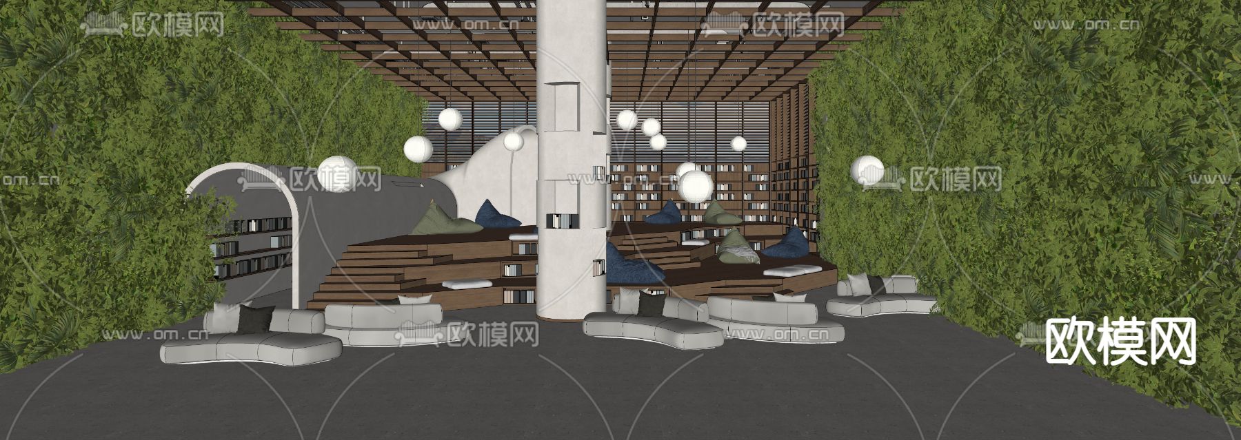 阶梯图书馆 书吧su模型下载（渲染图1）