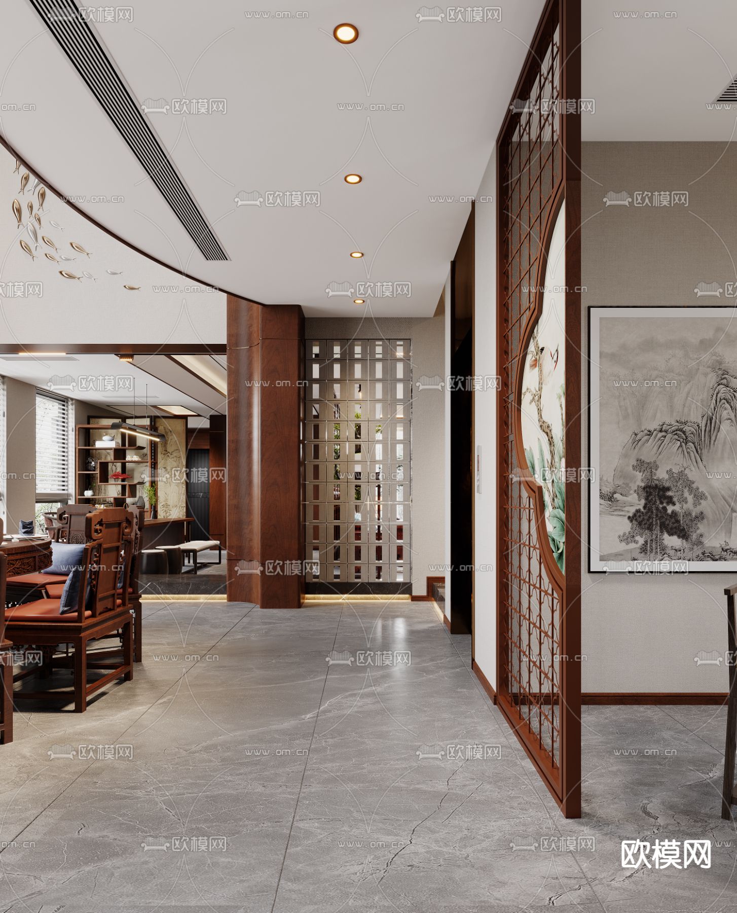 别墅餐厅 挑空别墅3d模型下载（渲染图4）