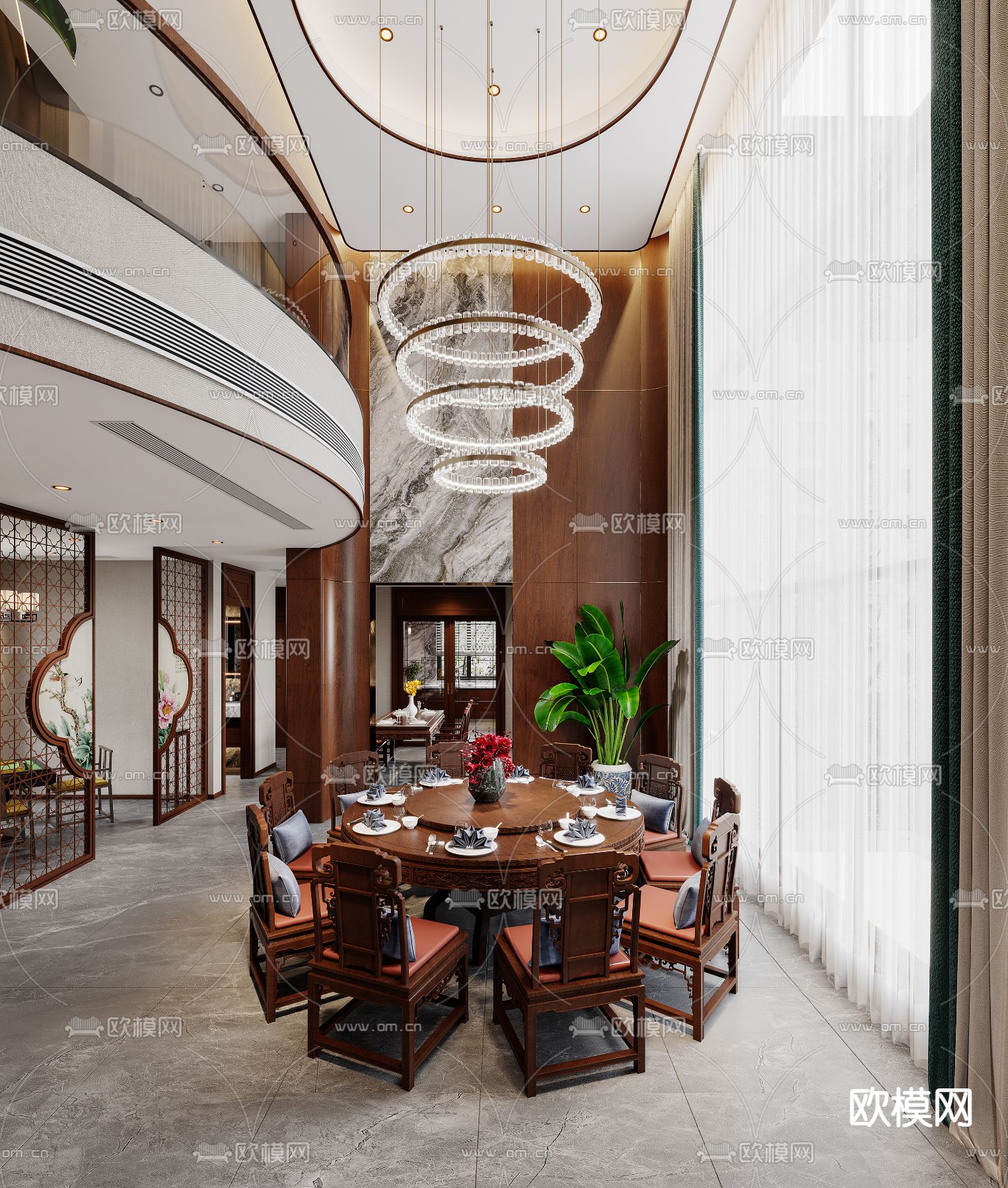 别墅餐厅 挑空别墅3d模型下载（渲染图1）