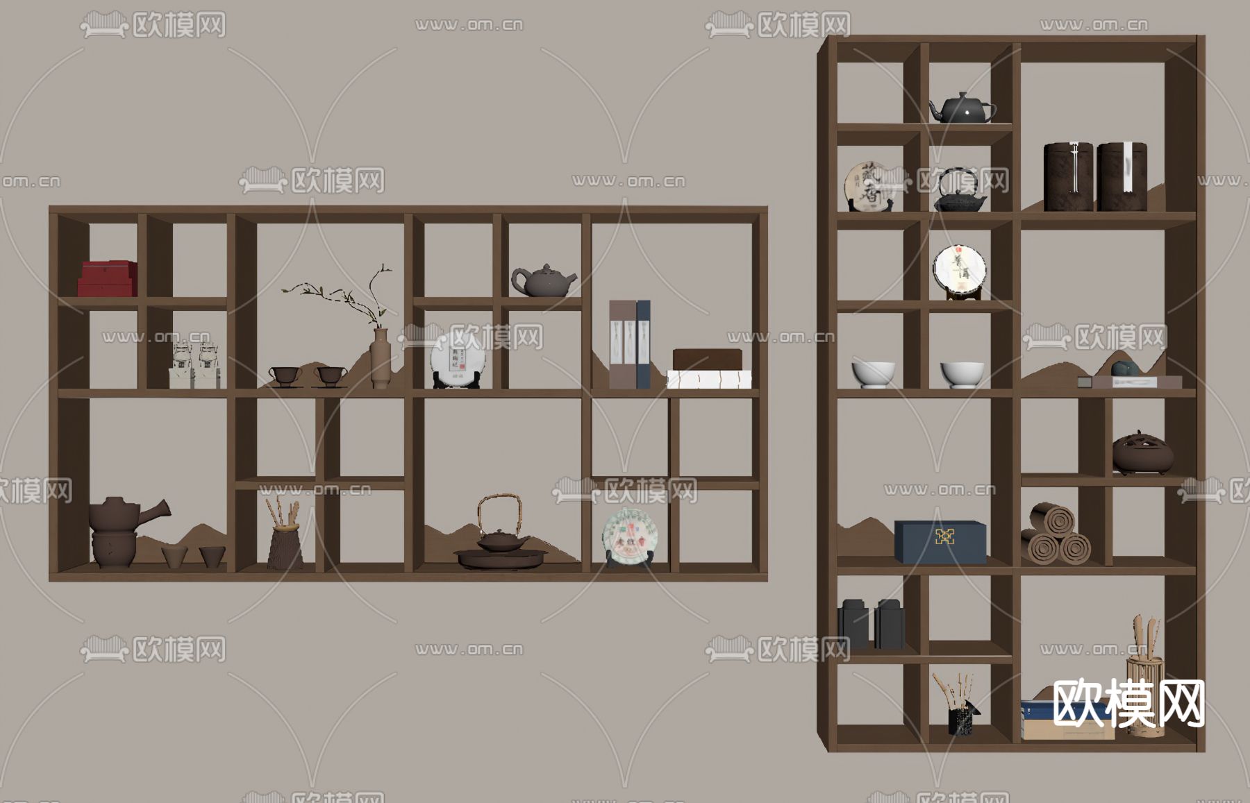 新中式置物架su模型下载（渲染图1）