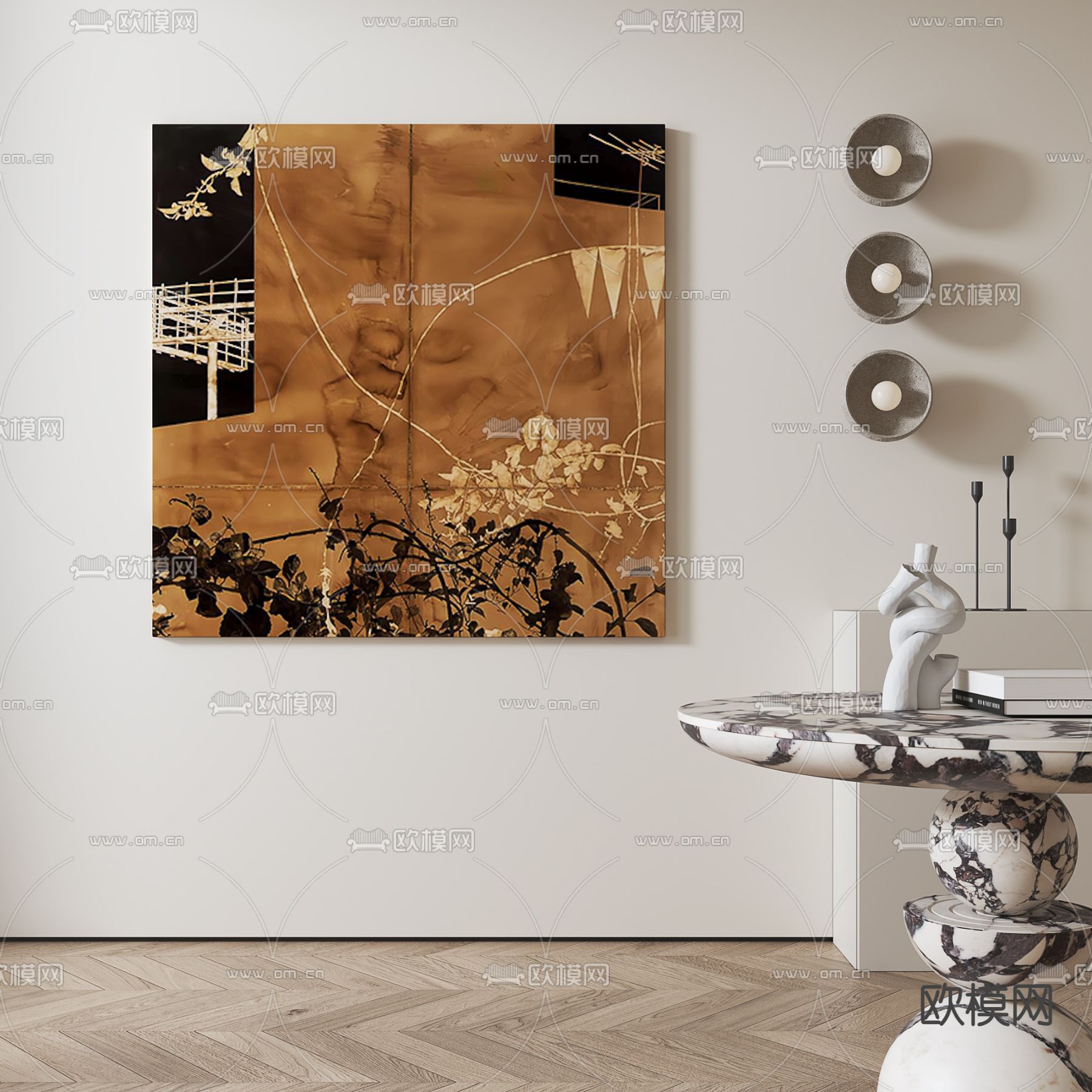 侘寂风抽象画 挂画 装饰画su模型下载（渲染图1）