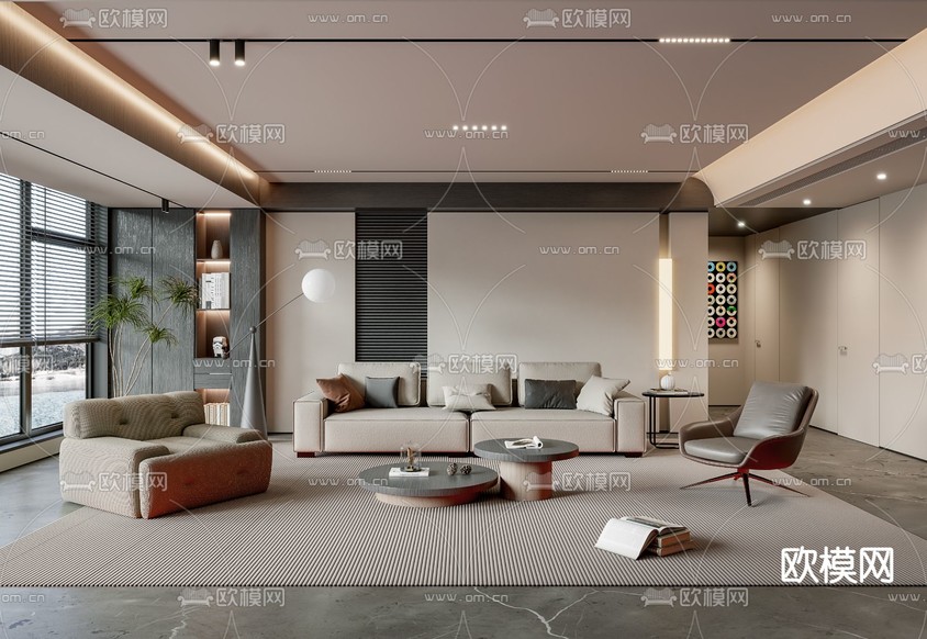 现代客厅3d模型下载